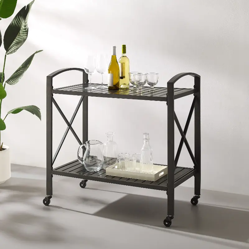 Kaplan Outdoor Bronze Metal Bar Cart