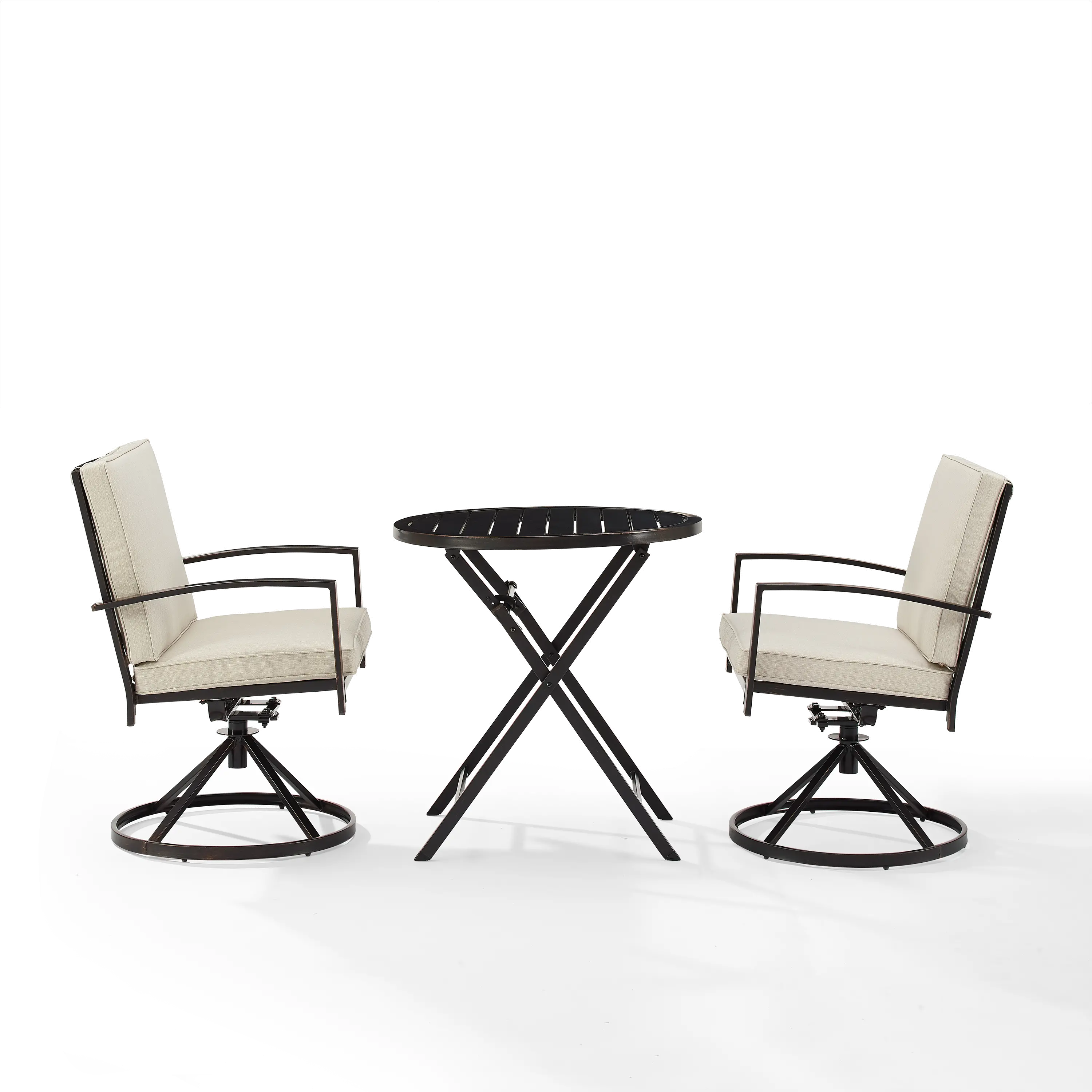 KO60040BZ-OL Kaplan 3 Piece Oatmeal Outdoor Metal Bistro Set with Swivel Chairs-5