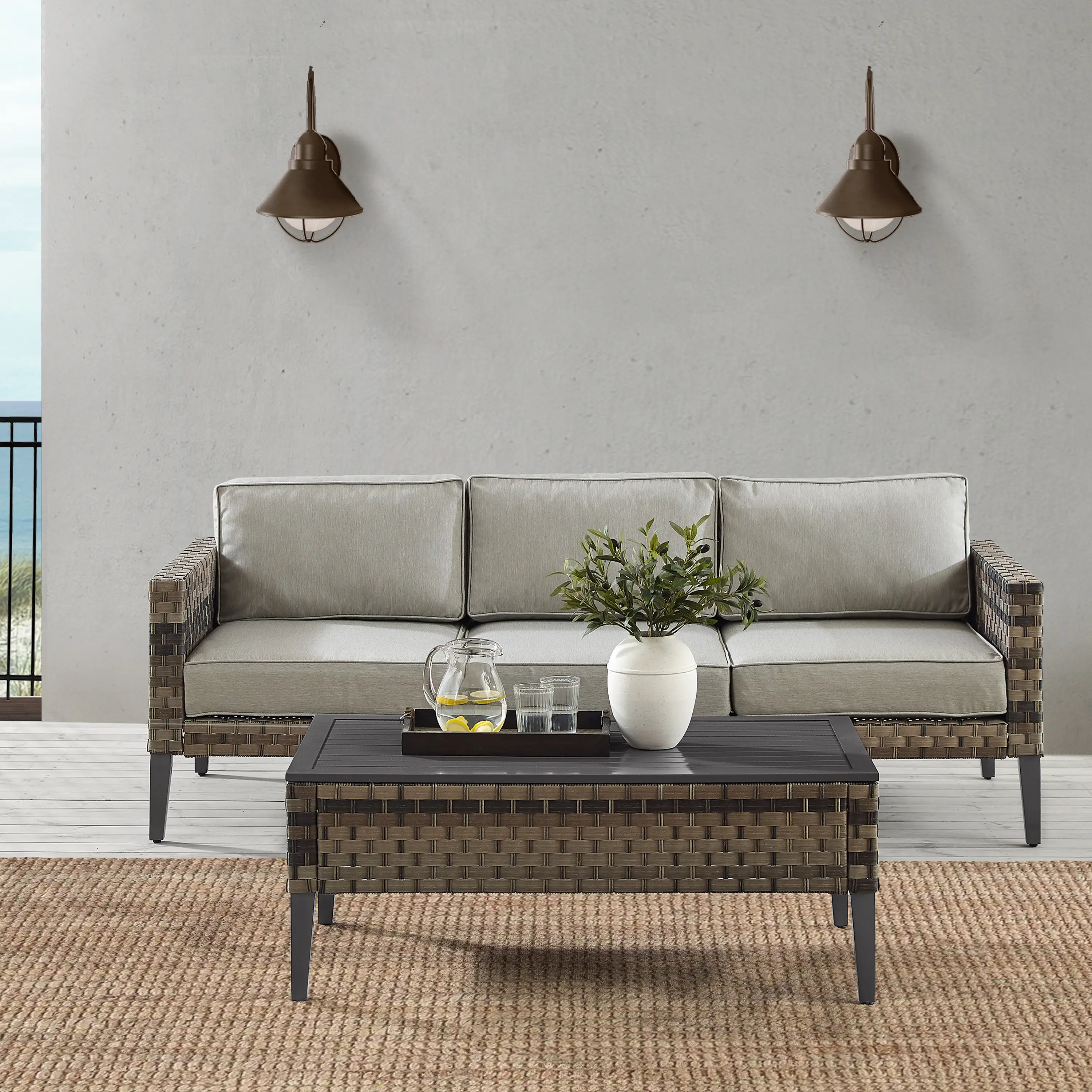 KO70254BR-TE Prescott Taupe Outdoor Wicker Sofa & Coffee Table Set-2