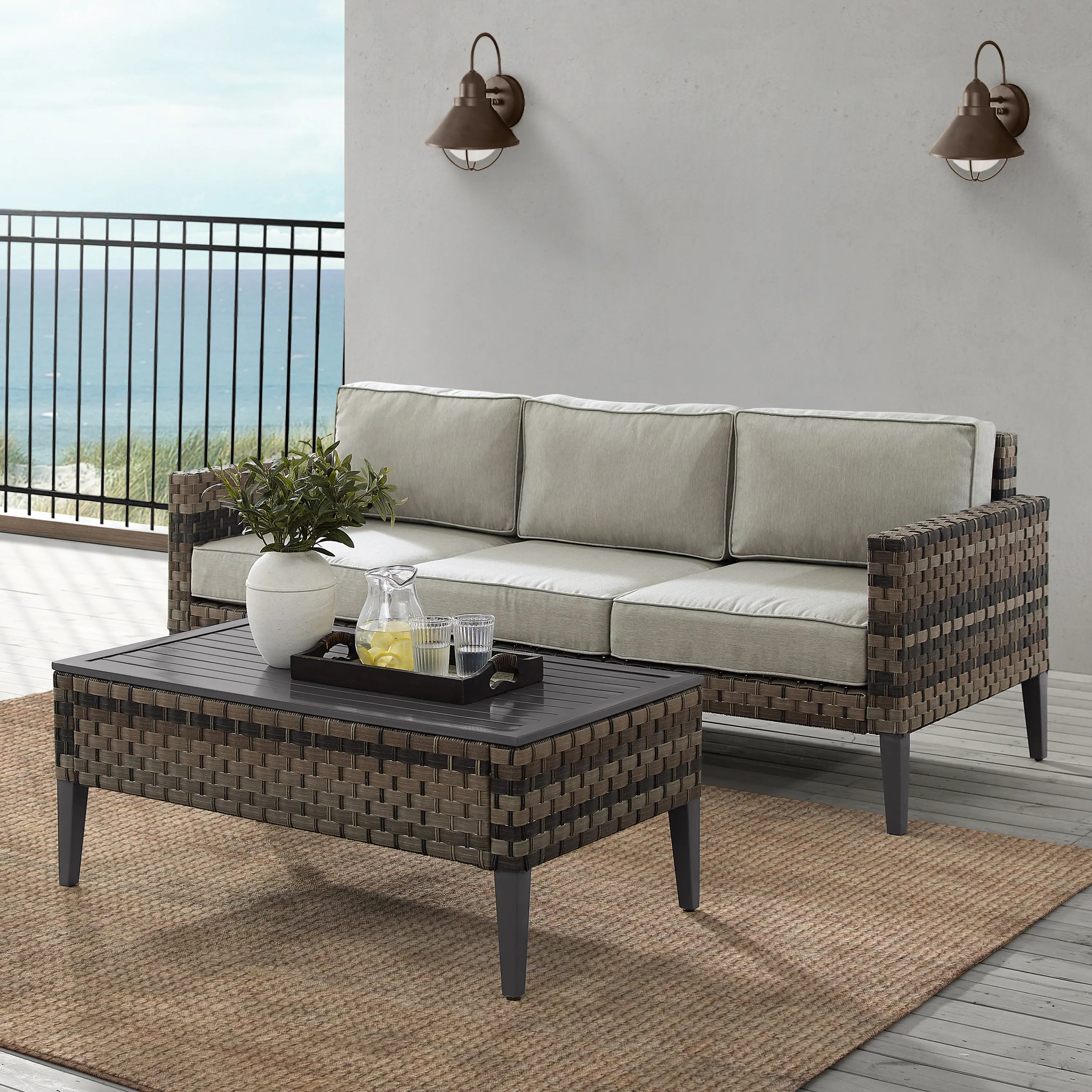 KO70254BR-TE Prescott Taupe Outdoor Wicker Sofa & Coffee Table Set-3