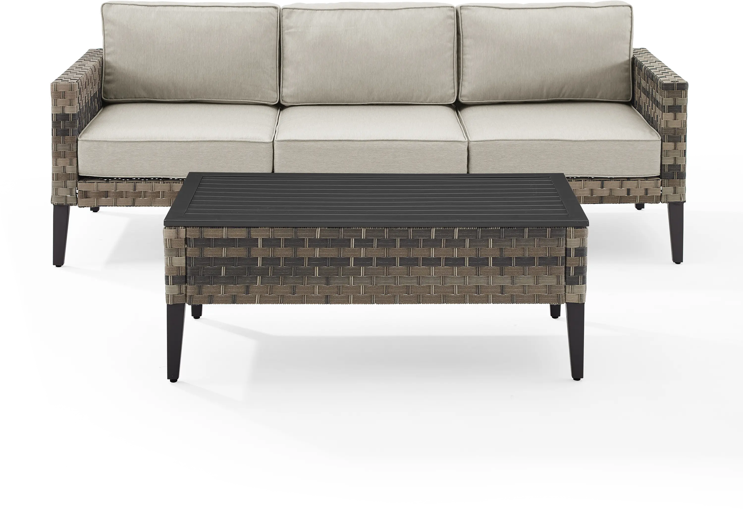 KO70254BR-TE Prescott Taupe Outdoor Wicker Sofa & Coffee Table Set-4