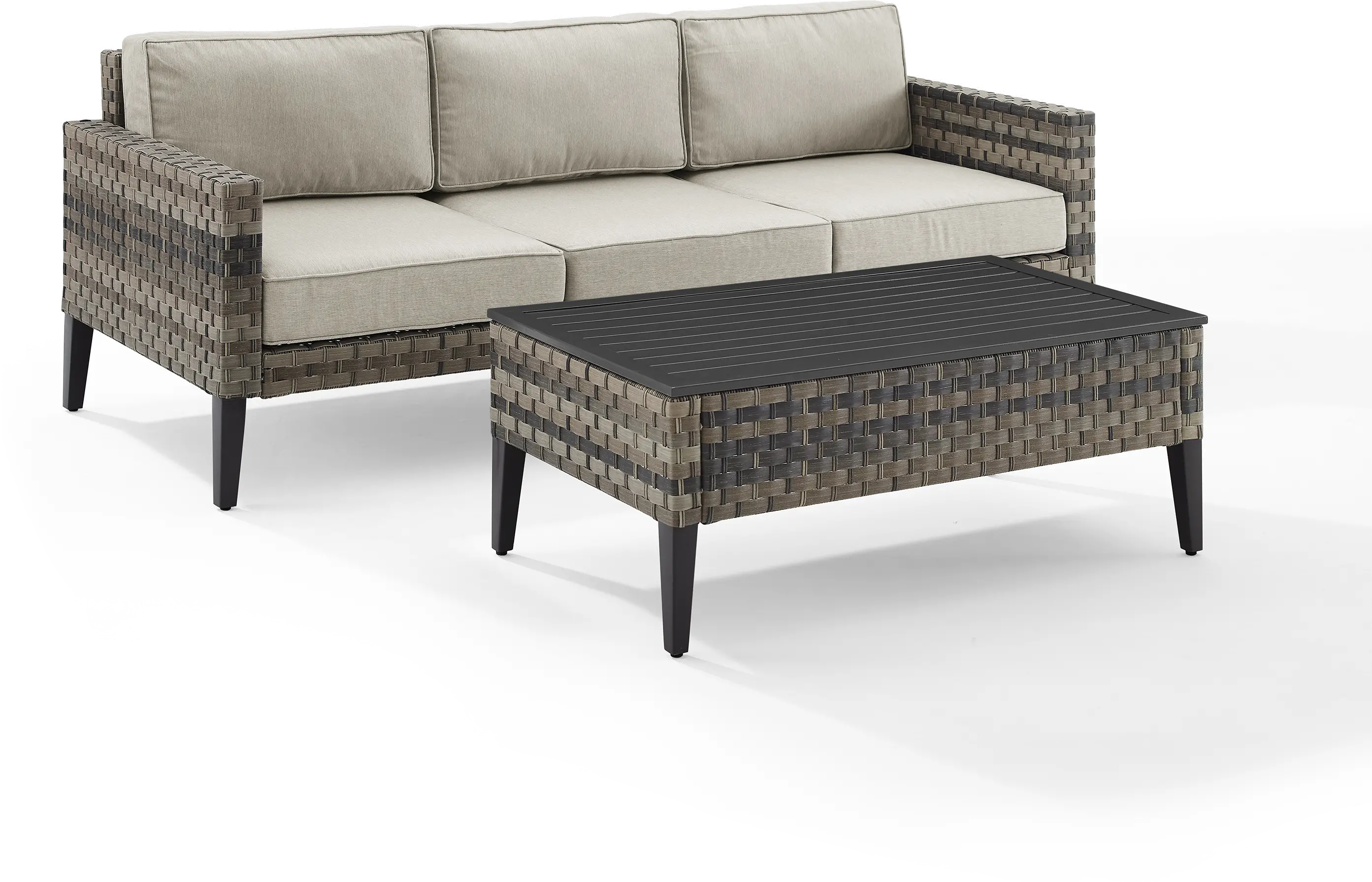 KO70254BR-TE Prescott Taupe Outdoor Wicker Sofa & Coffee Table Set-1