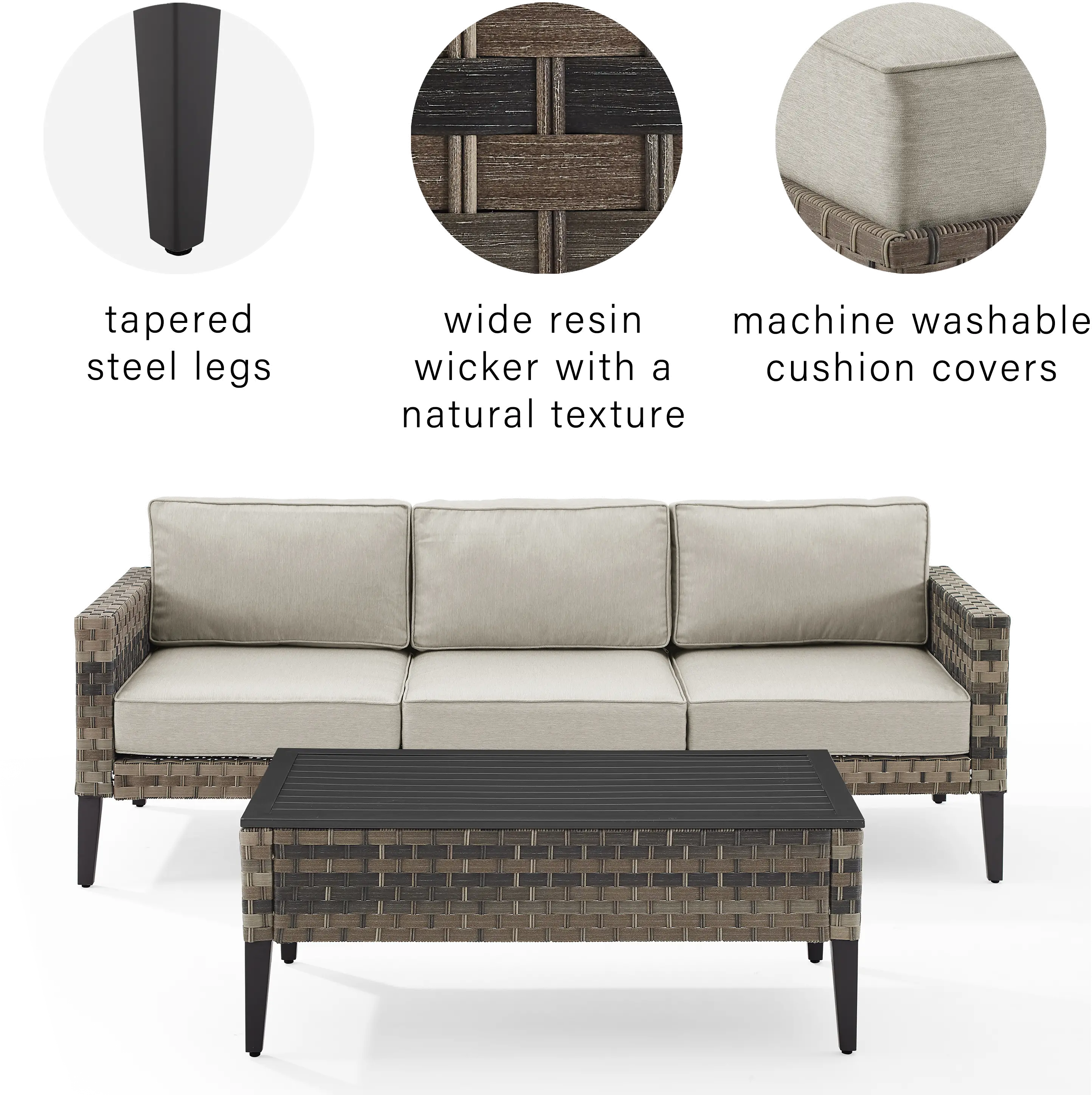 KO70254BR-TE Prescott Taupe Outdoor Wicker Sofa & Coffee Table Set-7