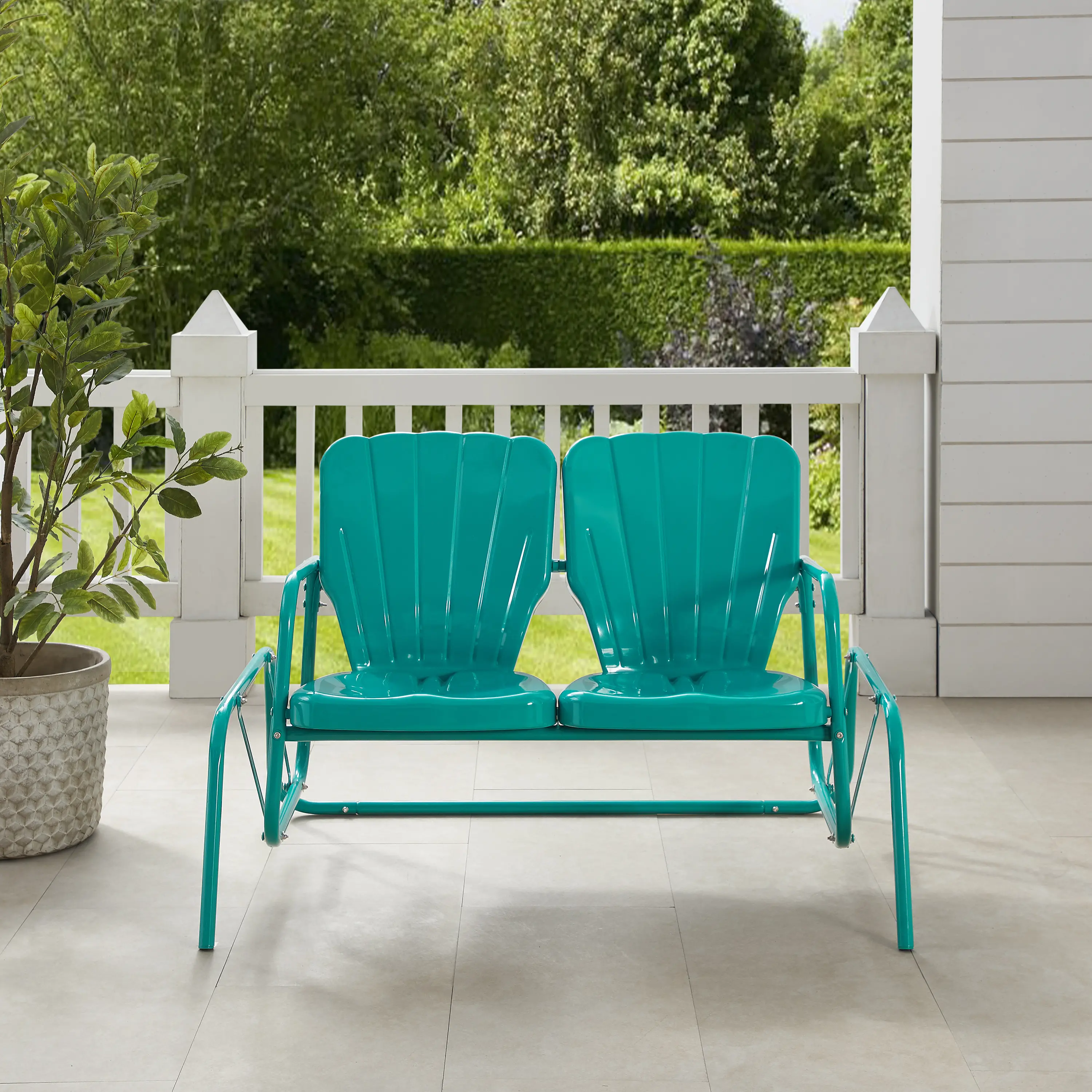 CO1032-TU Ridgeland Turquoise Outdoor Metal Loveseat Glider-1