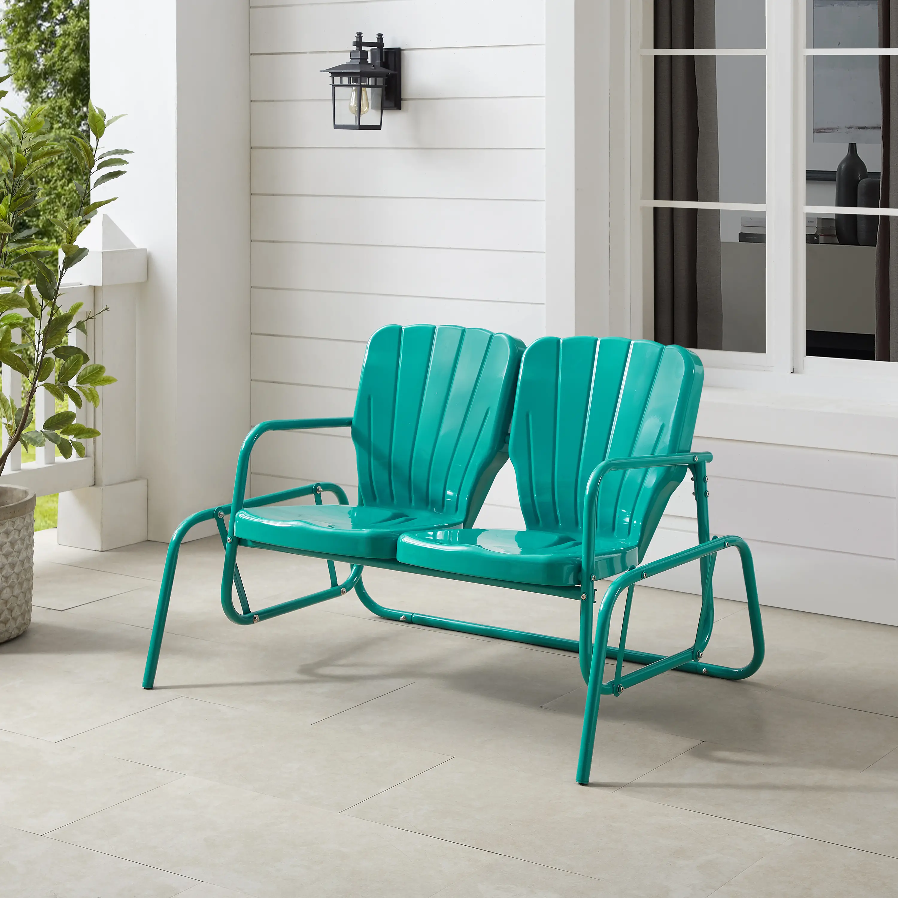 CO1032-TU Ridgeland Turquoise Outdoor Metal Loveseat Glider-2