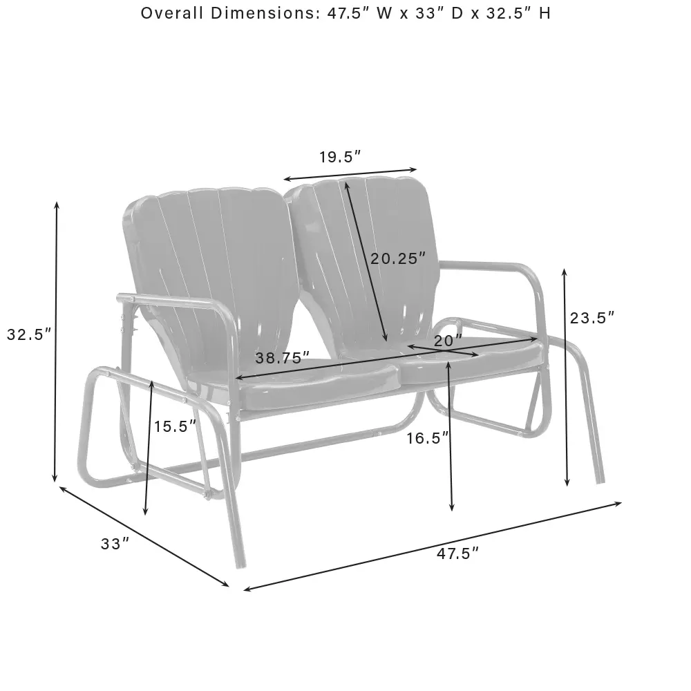 CO1032-TU Ridgeland Turquoise Outdoor Metal Loveseat Glider-3