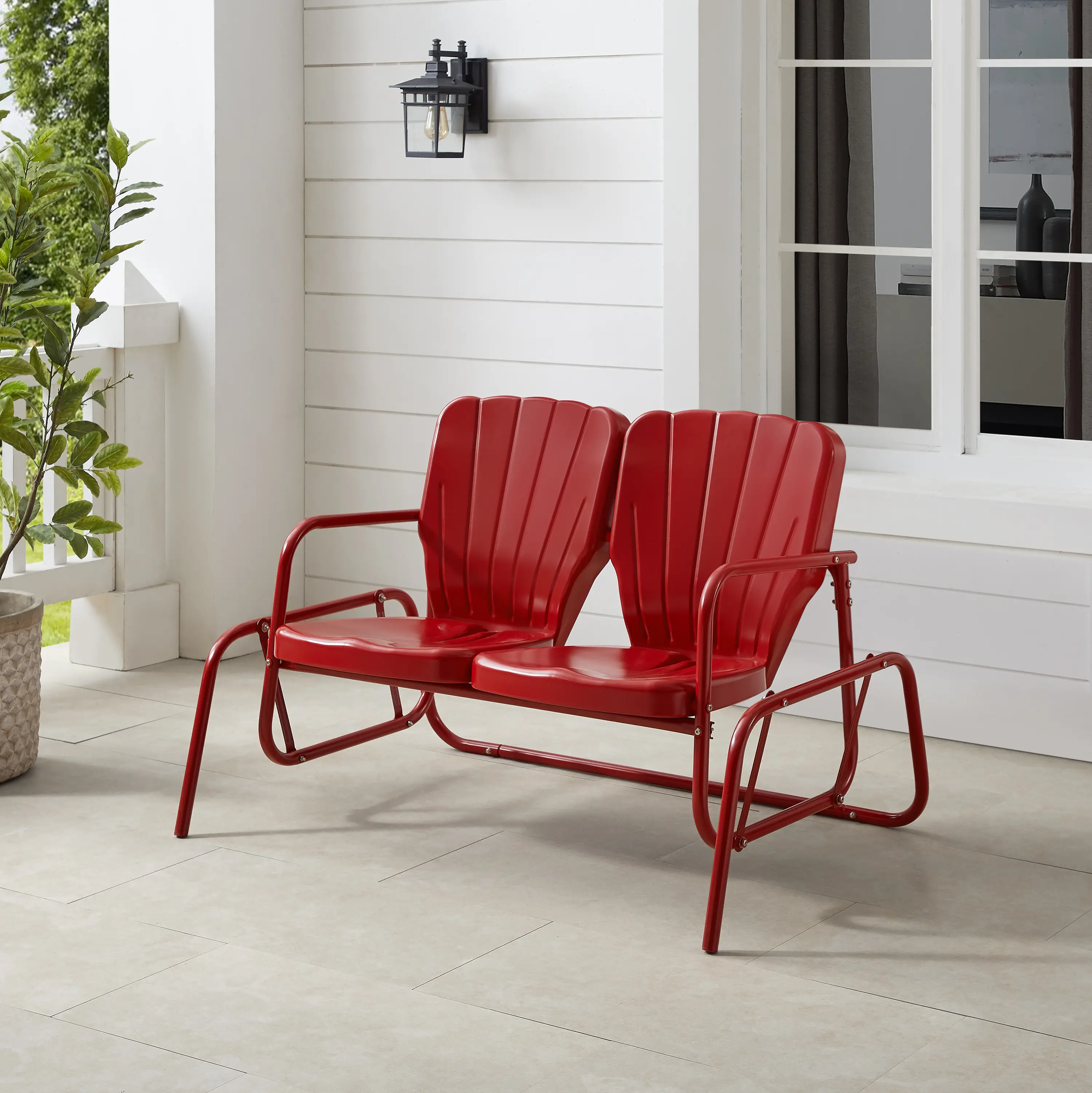 CO1032-RE Ridgeland Red Outdoor Metal Loveseat Glider-3