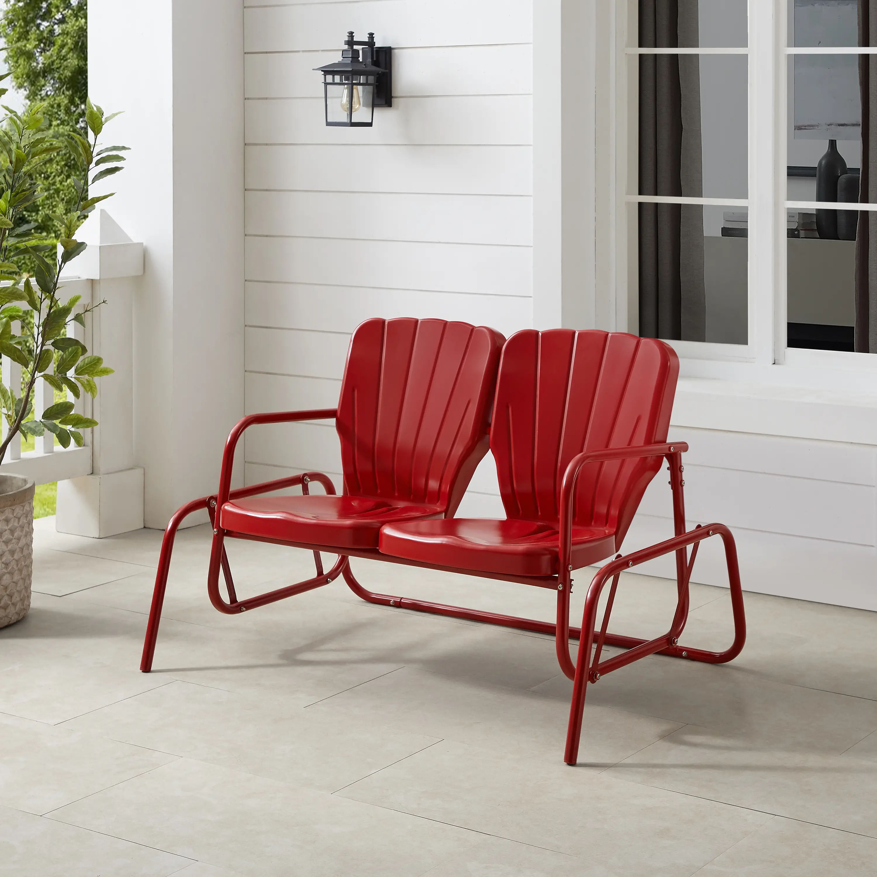 CO1032-RE Ridgeland Red Outdoor Metal Loveseat Glider-2