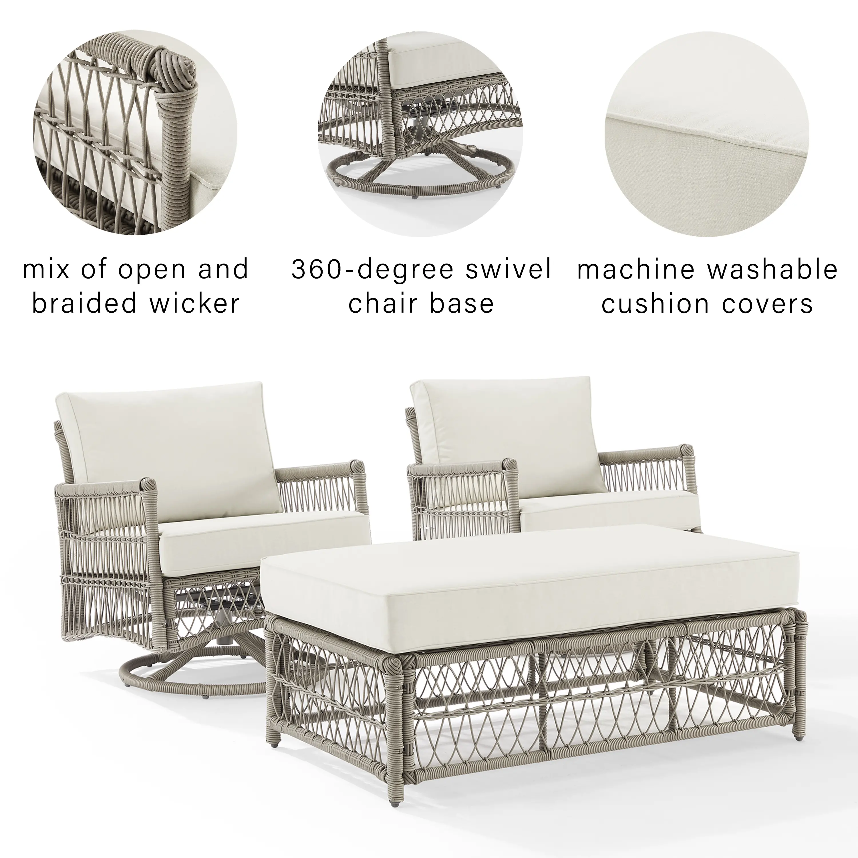 KO70438DW-CR Thatcher 3 Piece Outdoor Wicker Swivel Rocker and Ottoman Set-7