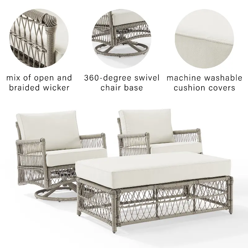 Crosley Thatcher Outdoor Wicker Swivel Rocker and Ottoman - Thumbnail 4