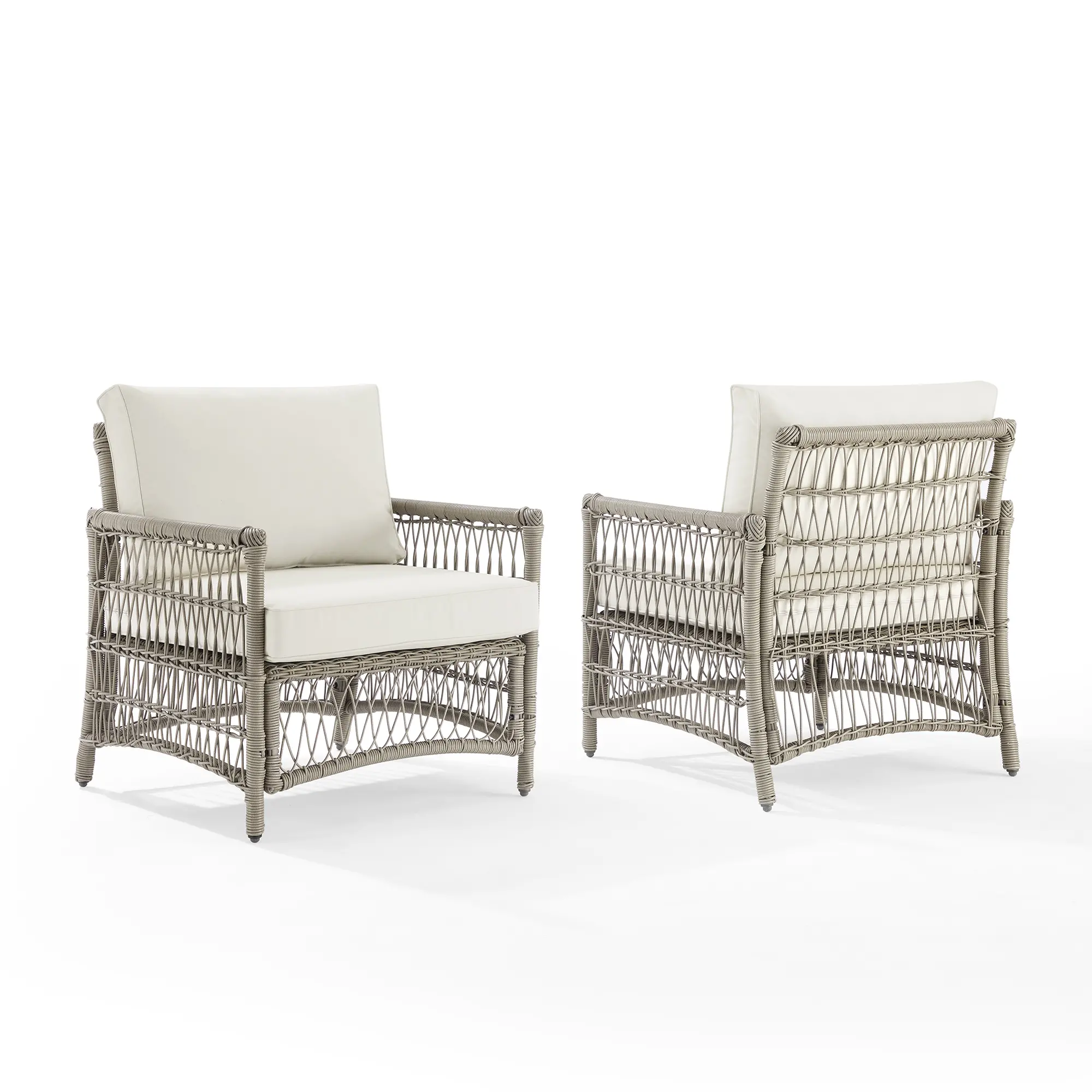 KO70434DW-CR Thatcher 2 Piece Off-White Outdoor Wicker Armchair Set-1