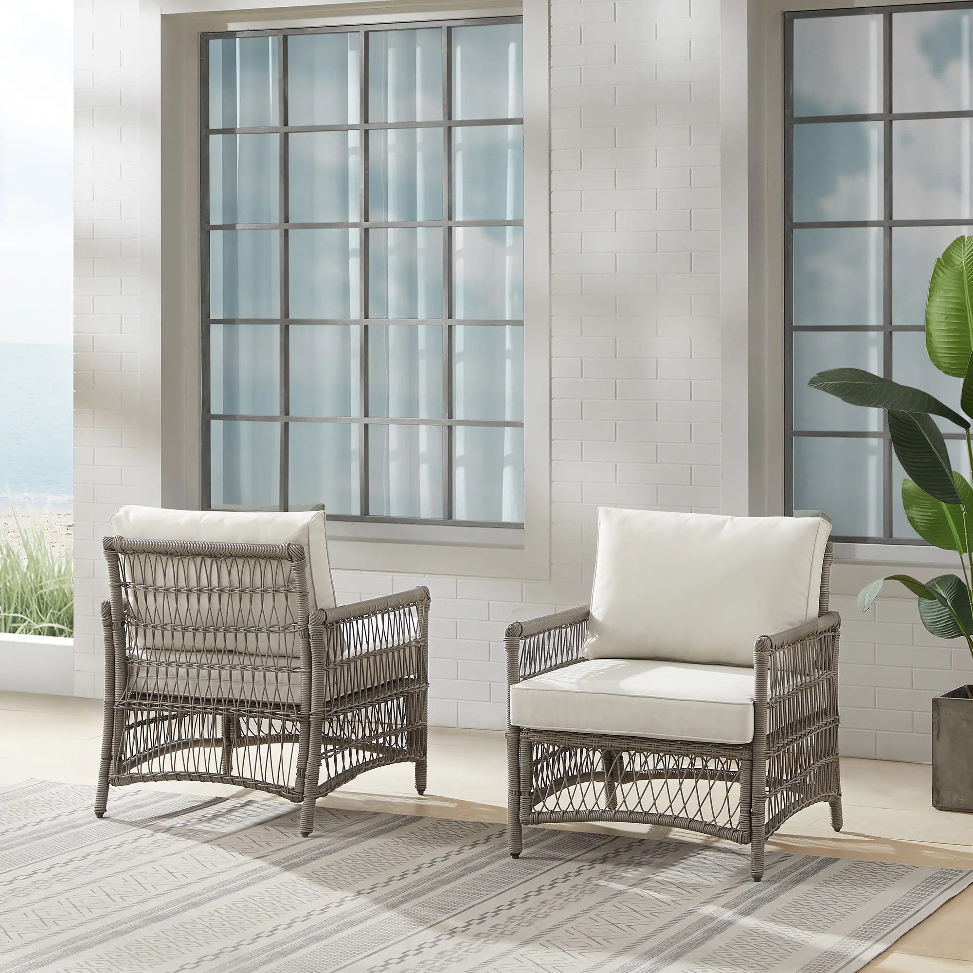 KO70434DW-CR Thatcher 2 Piece Off-White Outdoor Wicker Armchair Set-2