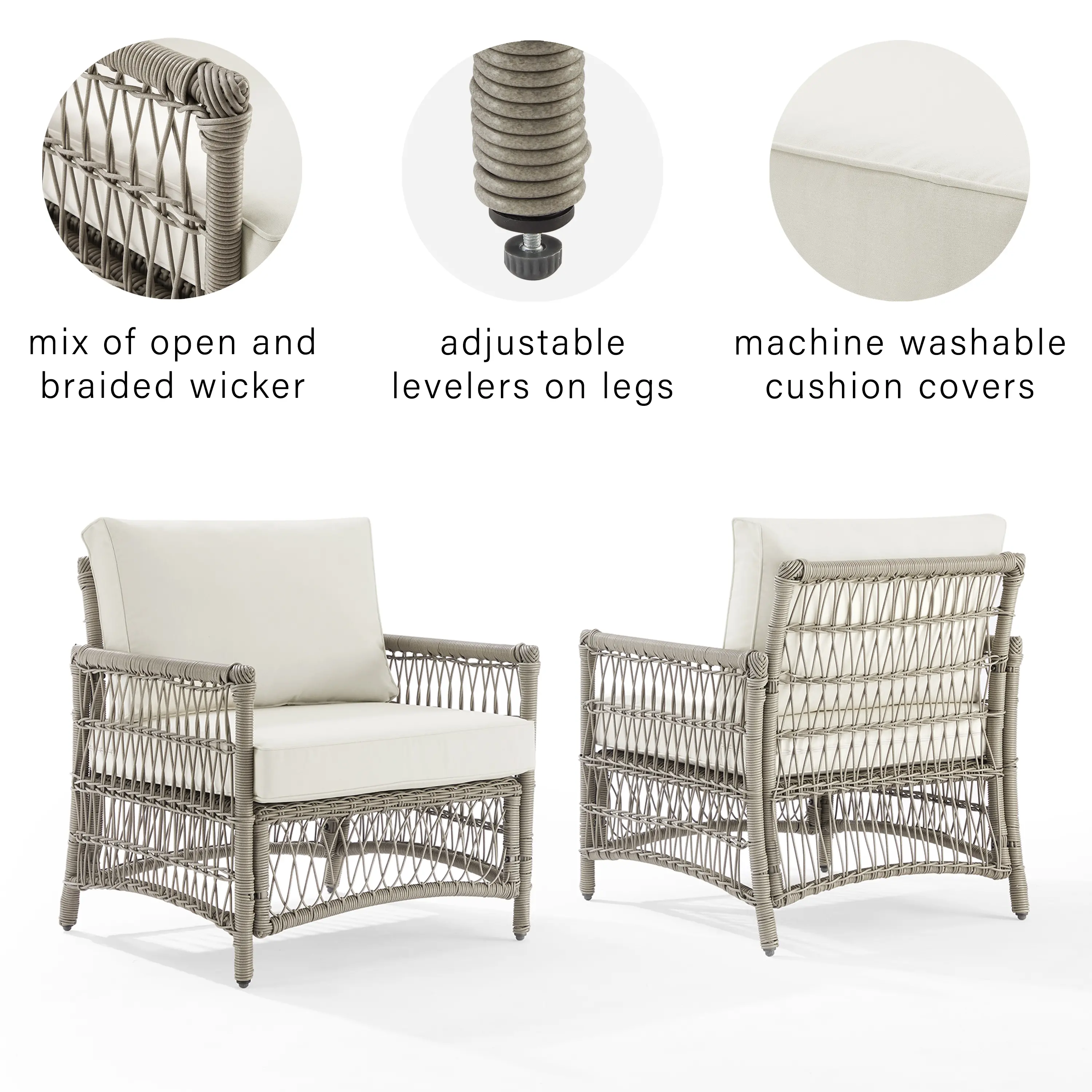 KO70434DW-CR Thatcher 2 Piece Off-White Outdoor Wicker Armchair Set-6