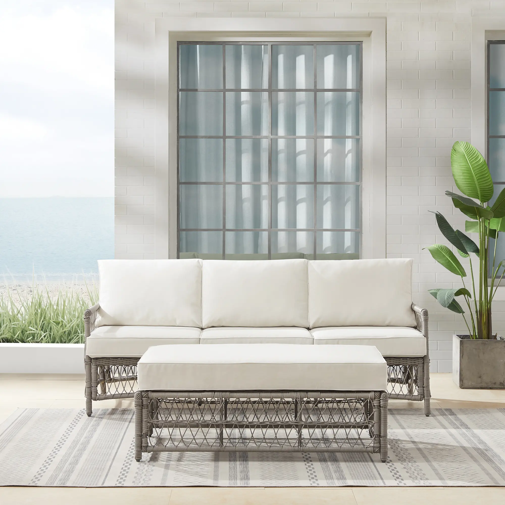 KO70436DW-CR Thatcher Patio Wicker Sofa and Coffee Table Set-2