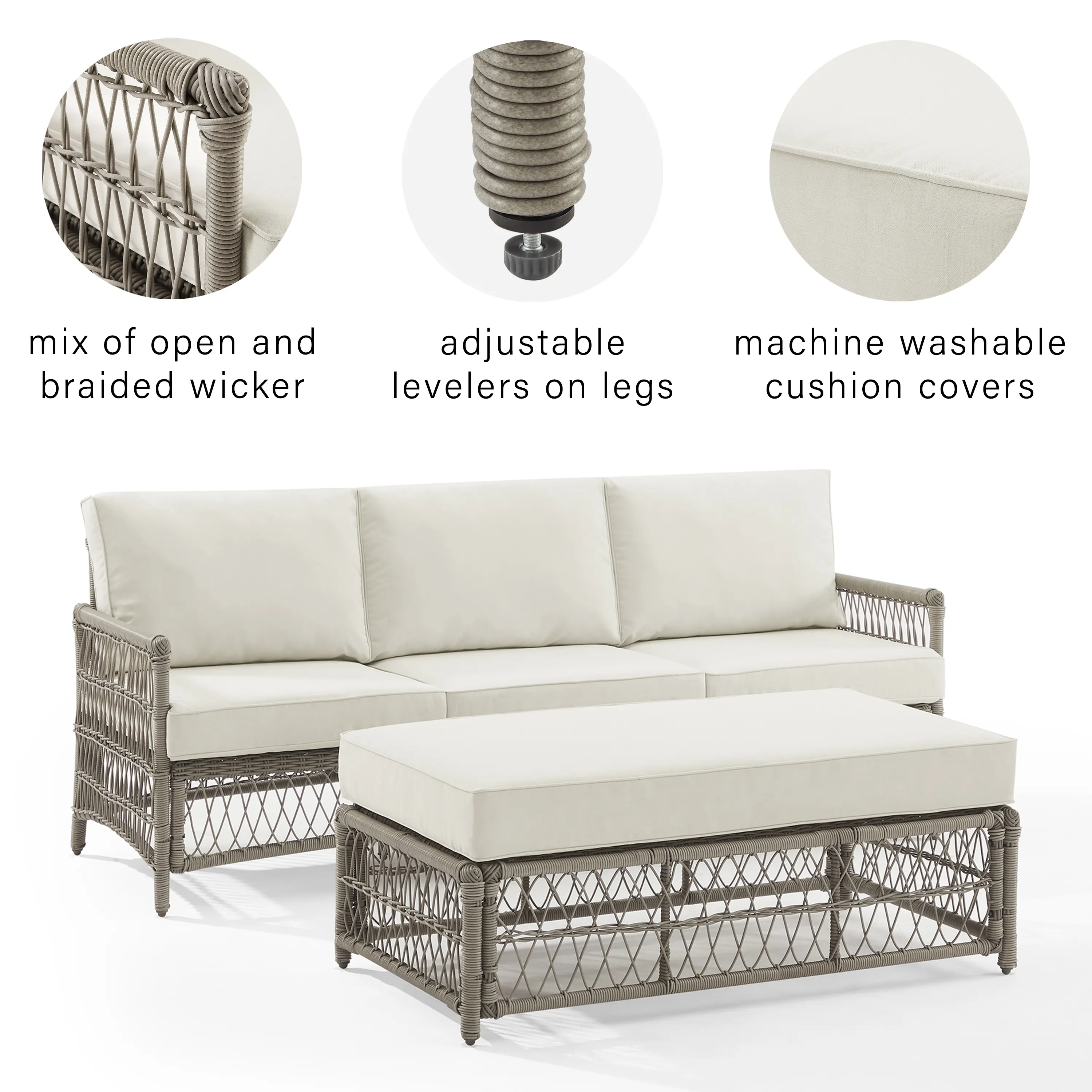 KO70436DW-CR Thatcher Patio Wicker Sofa and Coffee Table Set-7