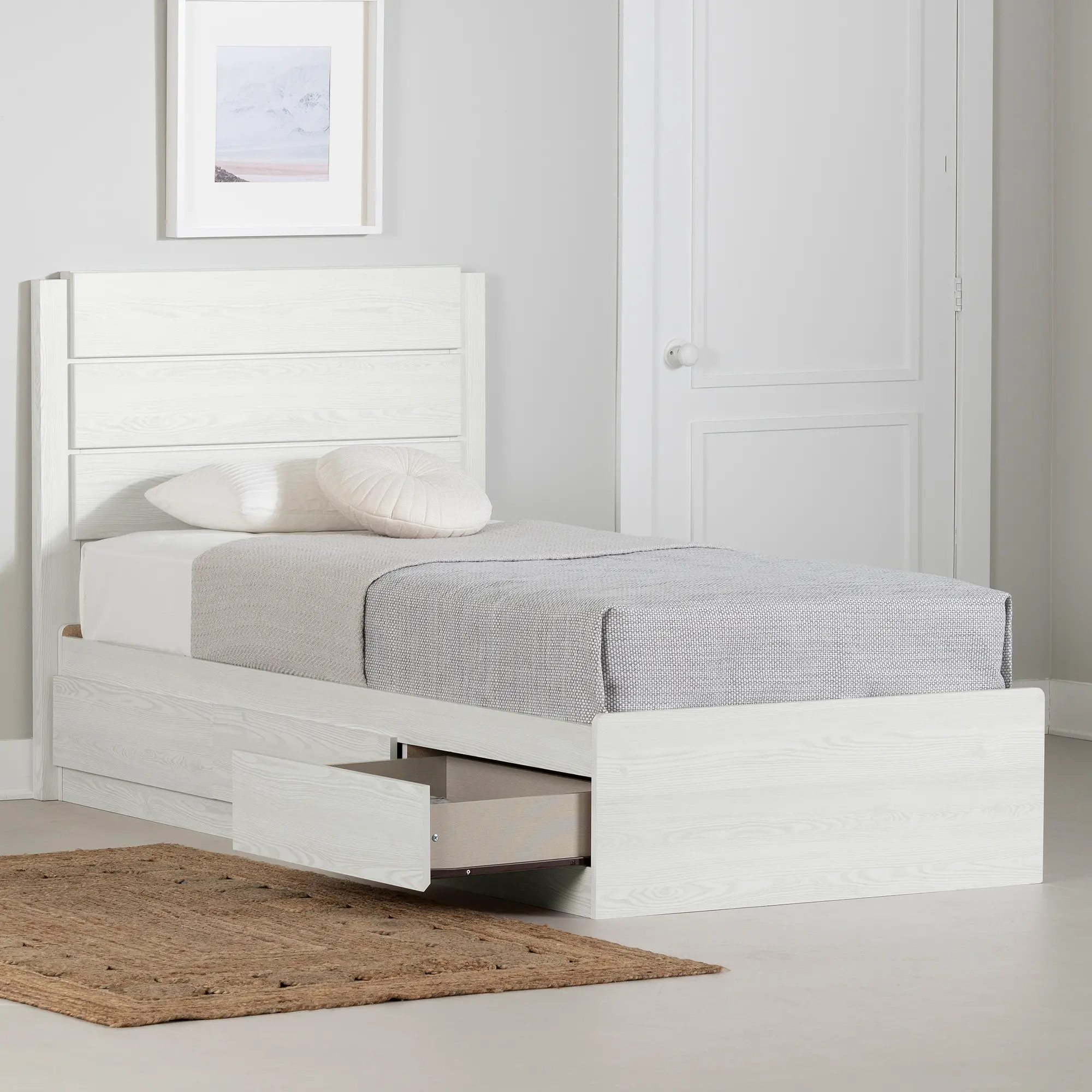 15380 Arlen White Pine Twin Storage Bed and Headboard Set-2