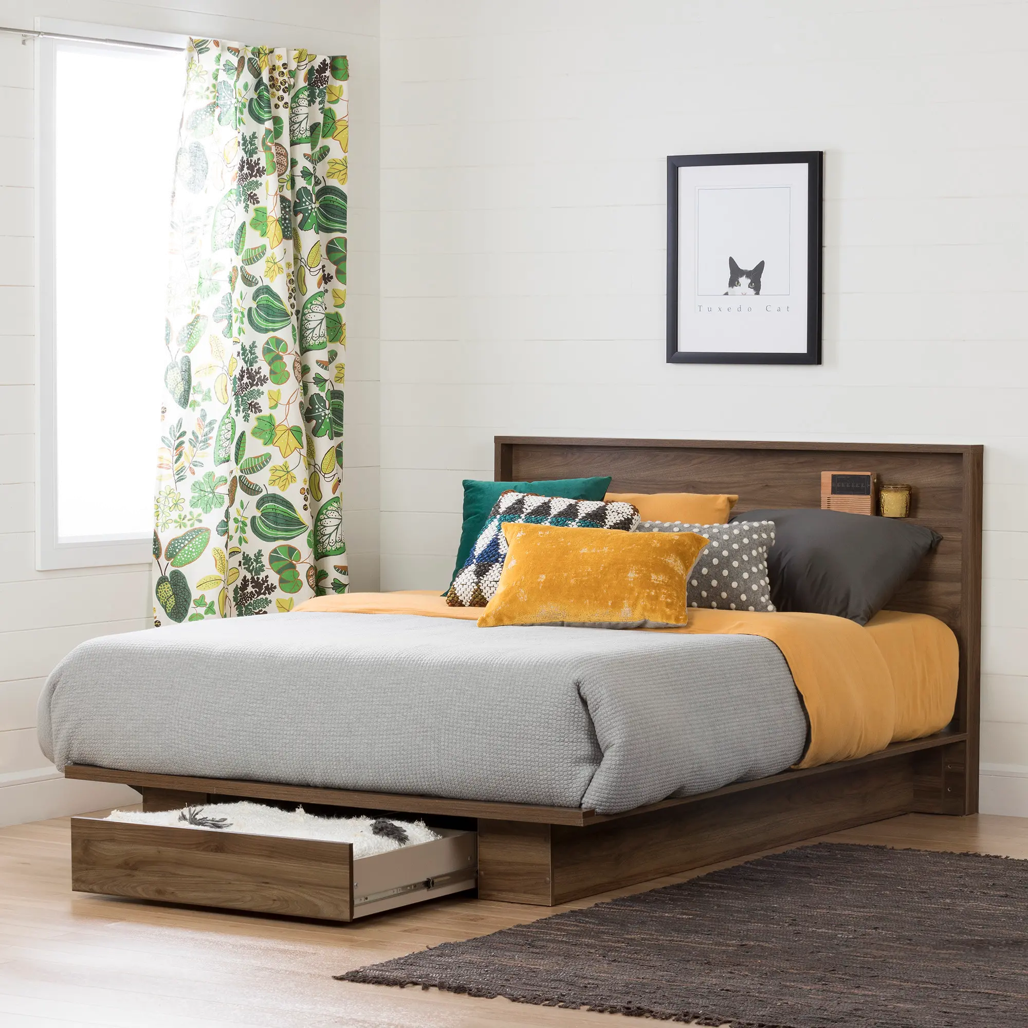 15473 Holland Natural Walnut Full/Queen Platform Bed with Headboard-2