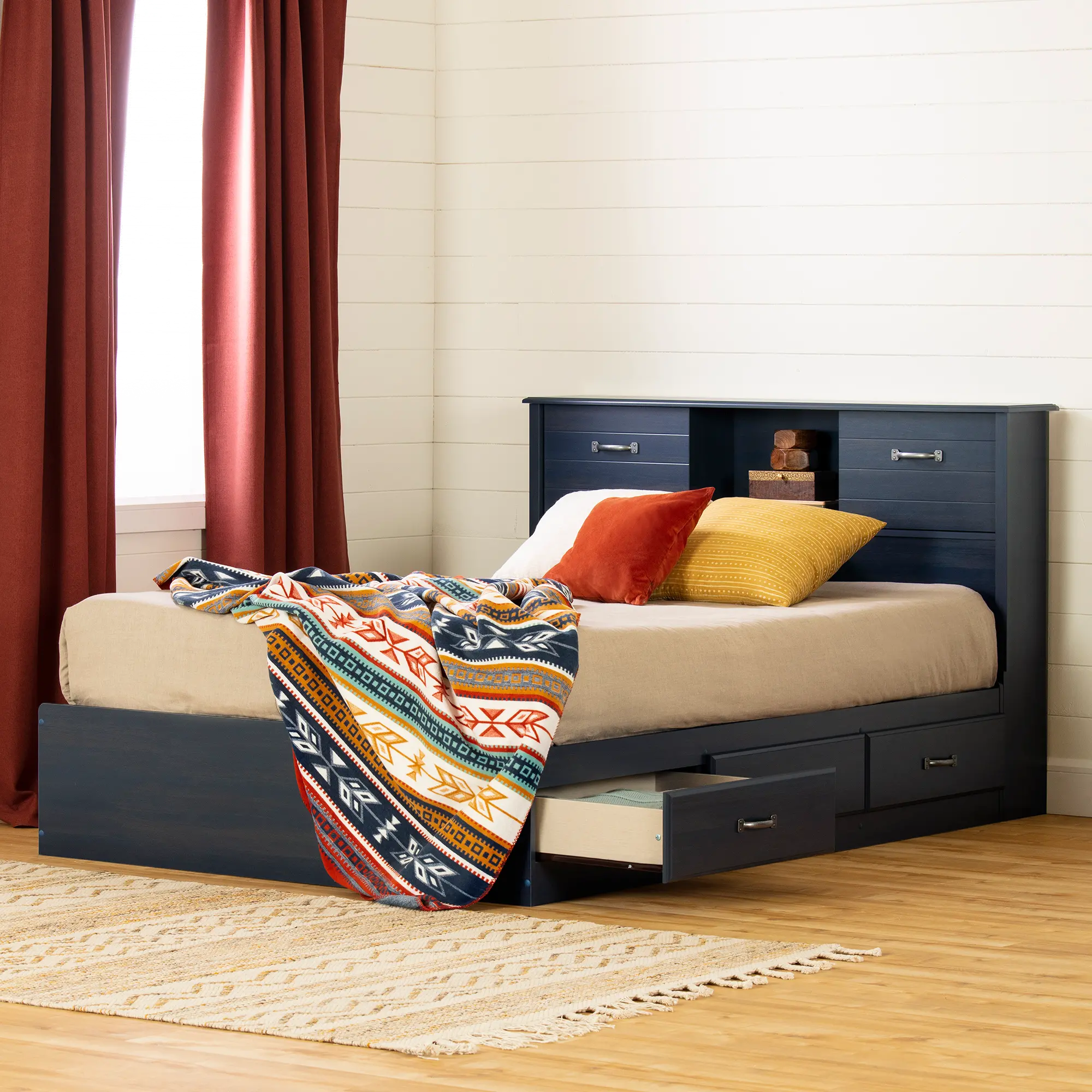 15477 Ulysses Blue Storage Full Bed and Headboard Set-2