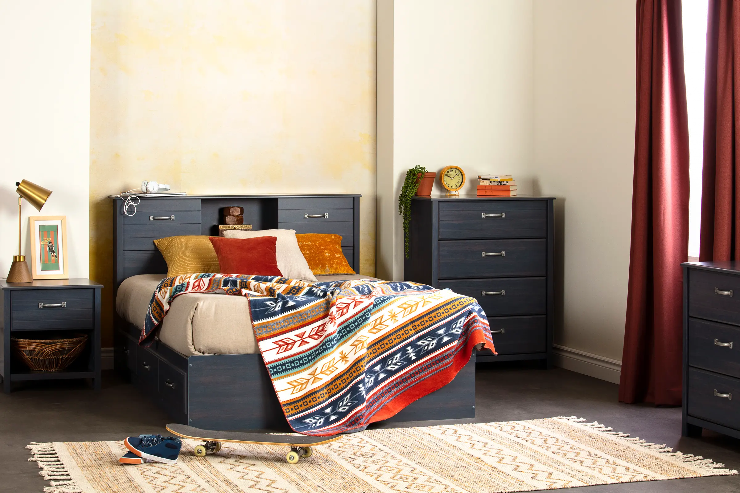 15477 Ulysses Blue Storage Full Bed and Headboard Set-5