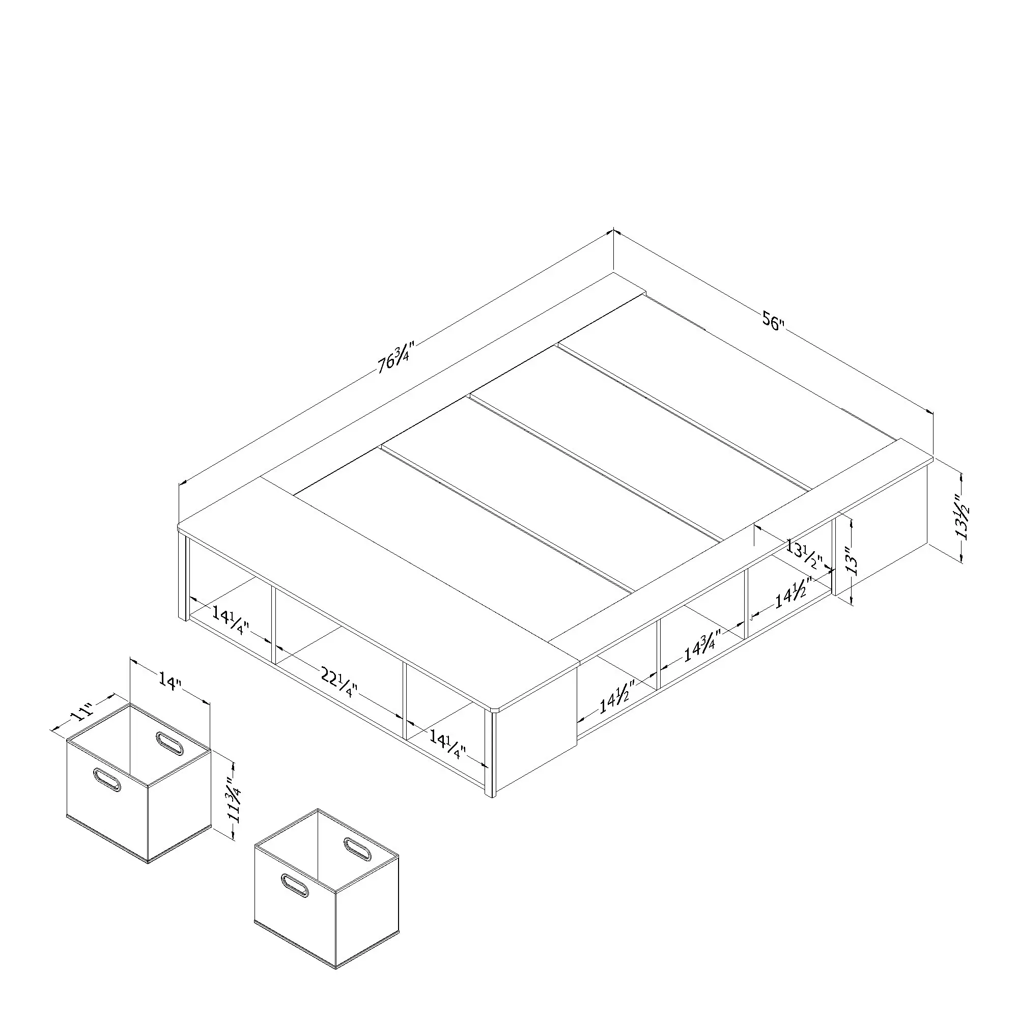 15520 Flexible Gray Oak Full Platform Bed with Storage and Baskets-6