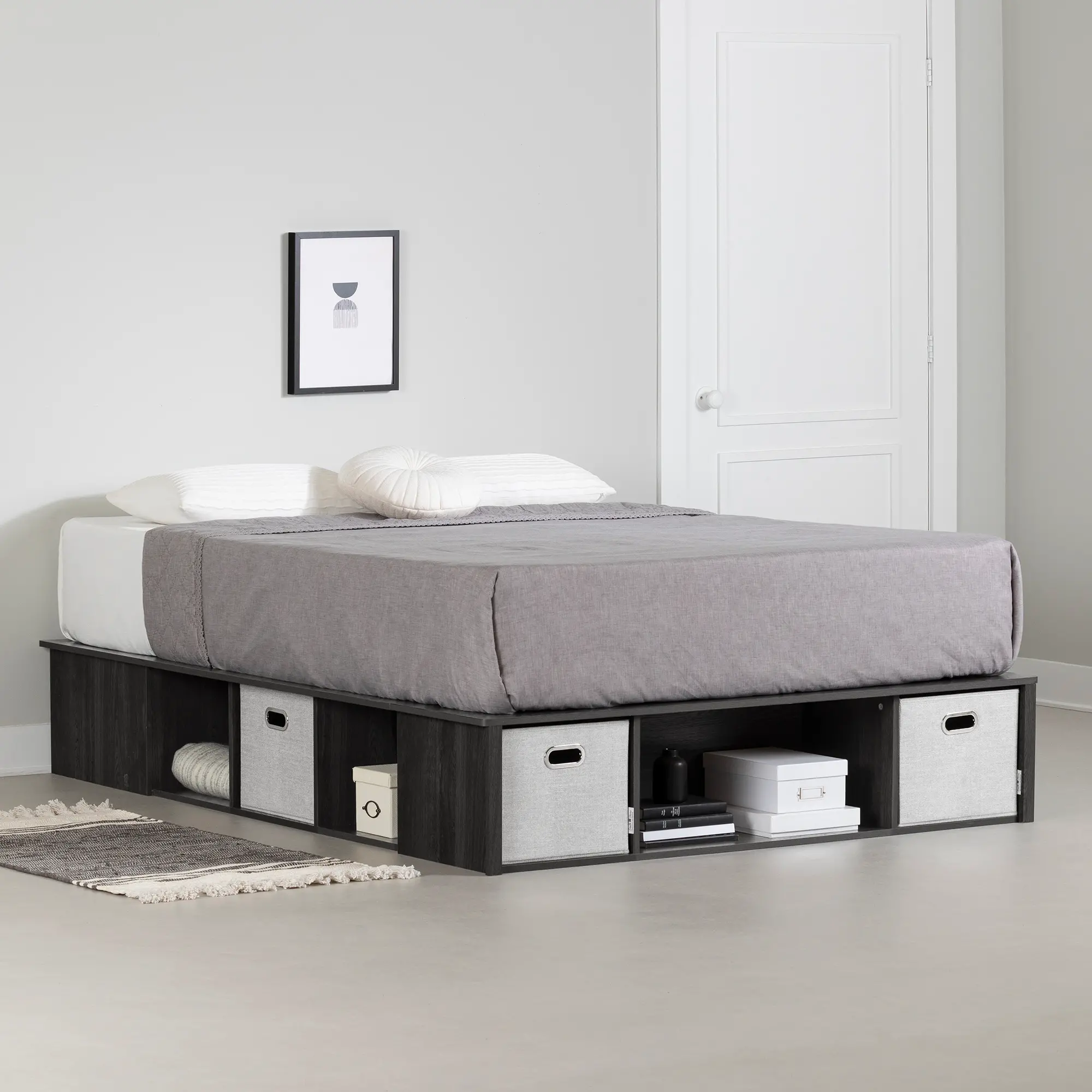 15521 Flexible Gray Oak Queen Platform Bed with Storage and Baskets-2
