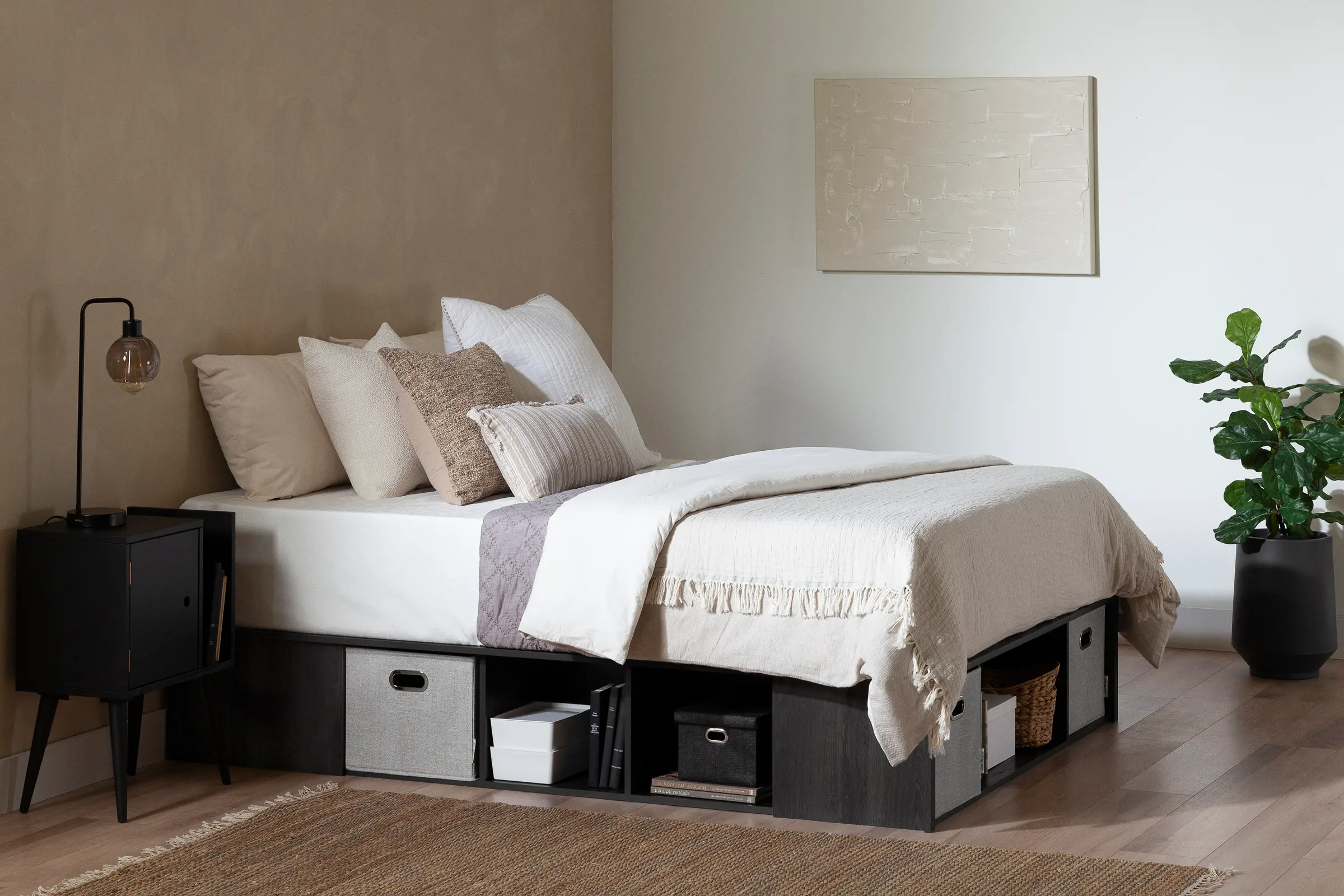 15521 Flexible Gray Oak Queen Platform Bed with Storage and Baskets-3