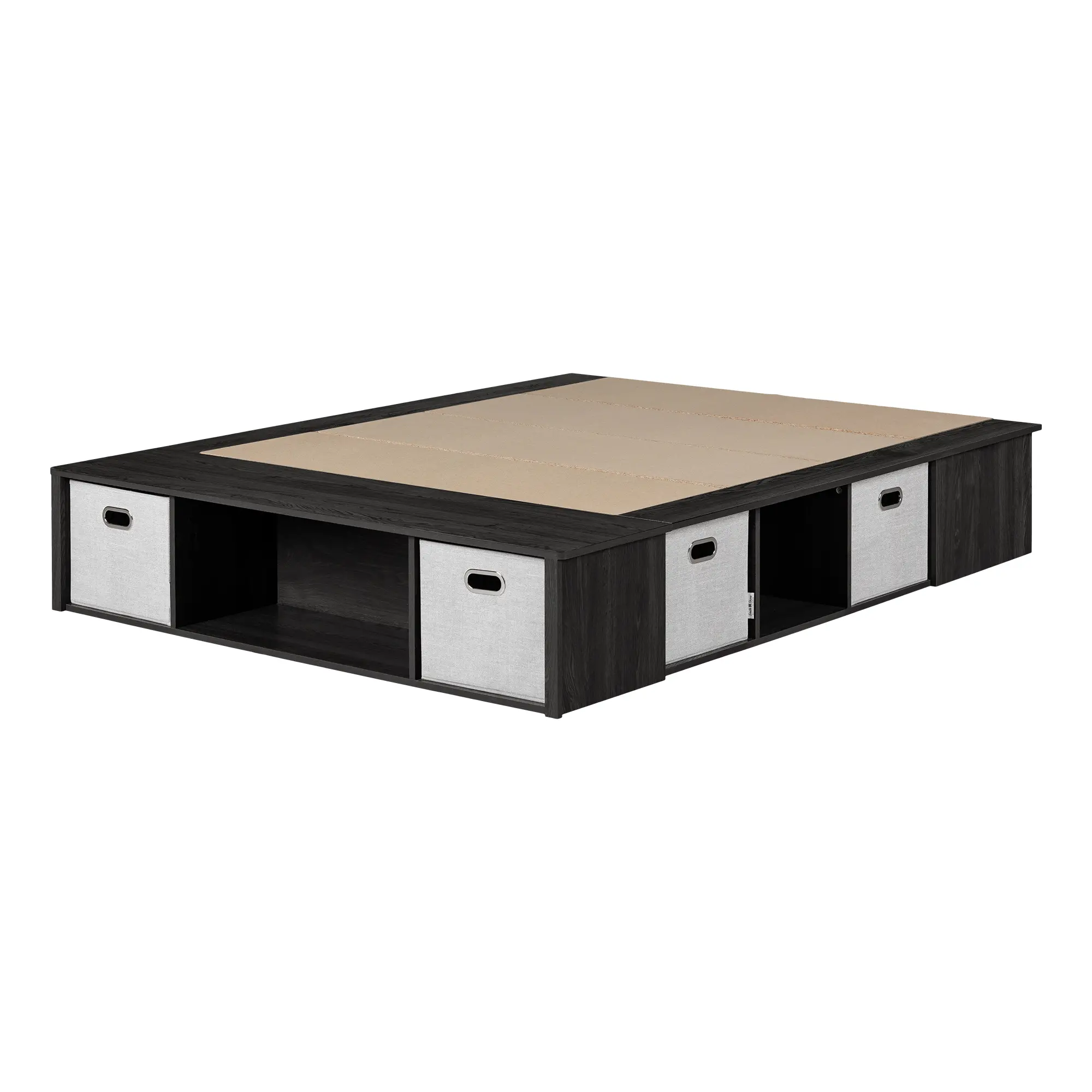 15521 Flexible Gray Oak Queen Platform Bed with Storage and Baskets-1