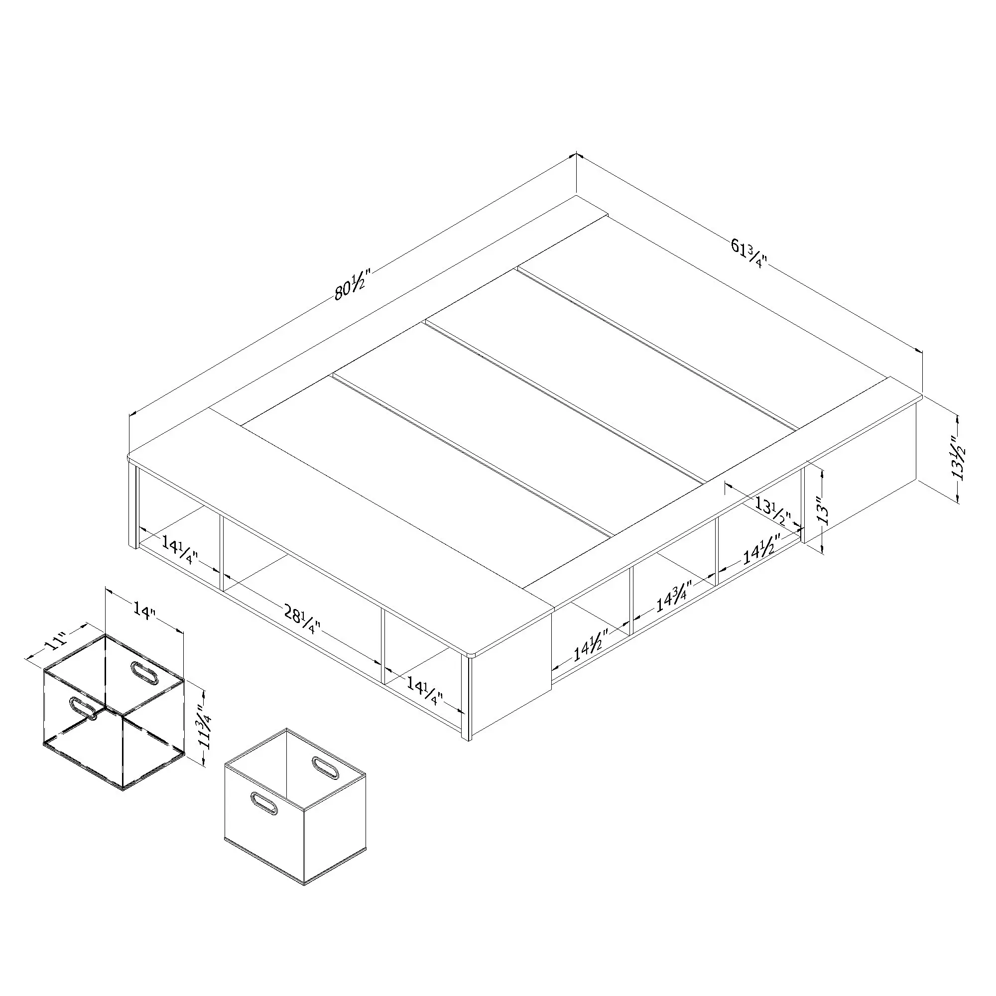 15521 Flexible Gray Oak Queen Platform Bed with Storage and Baskets-8