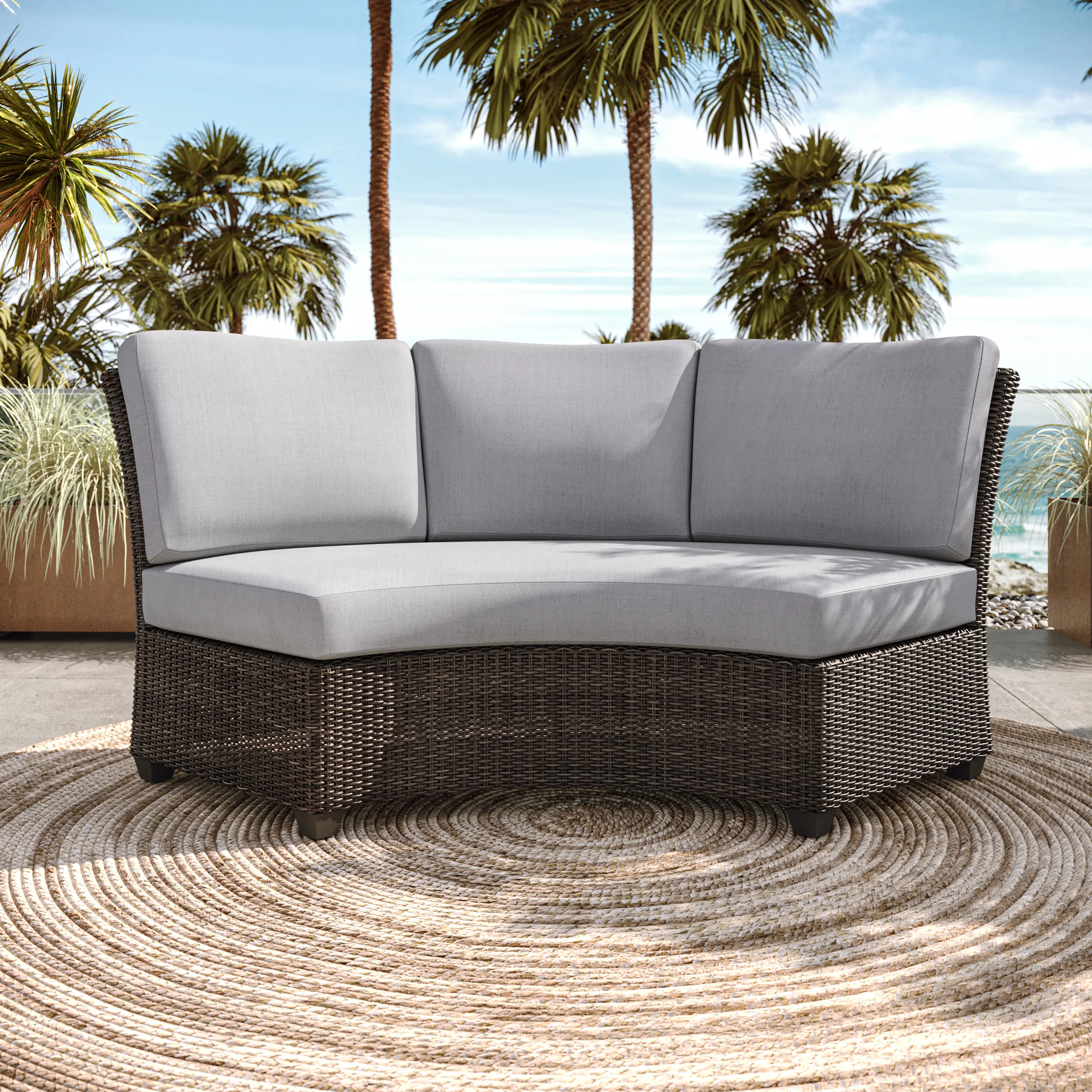 KIT/AGY075/BNCH+BACK Havana Brown and Off White Curved Patio Sofa-1