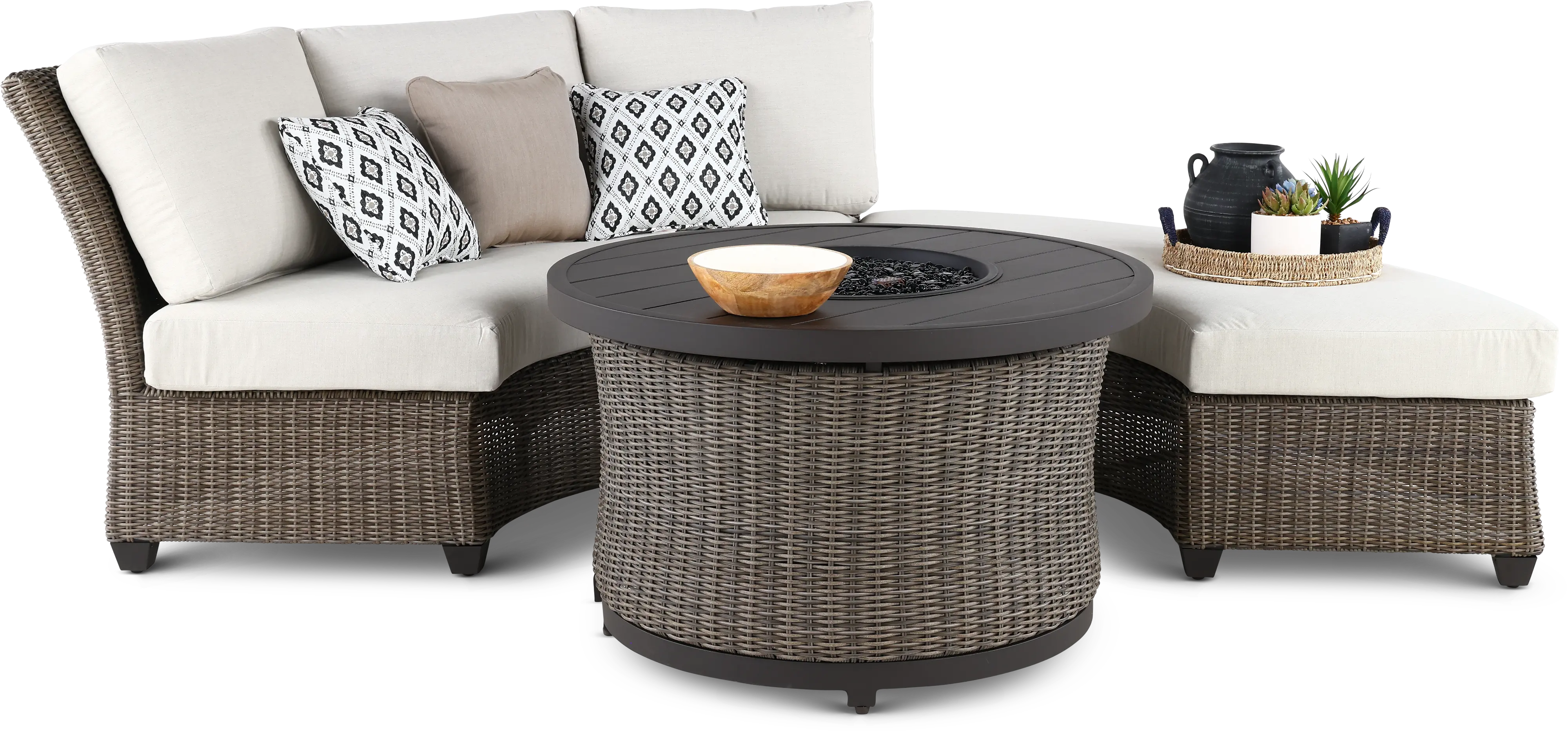 KIT/AGY075/BNCH+BACK Havana Brown and Off White Curved Patio Sofa-3