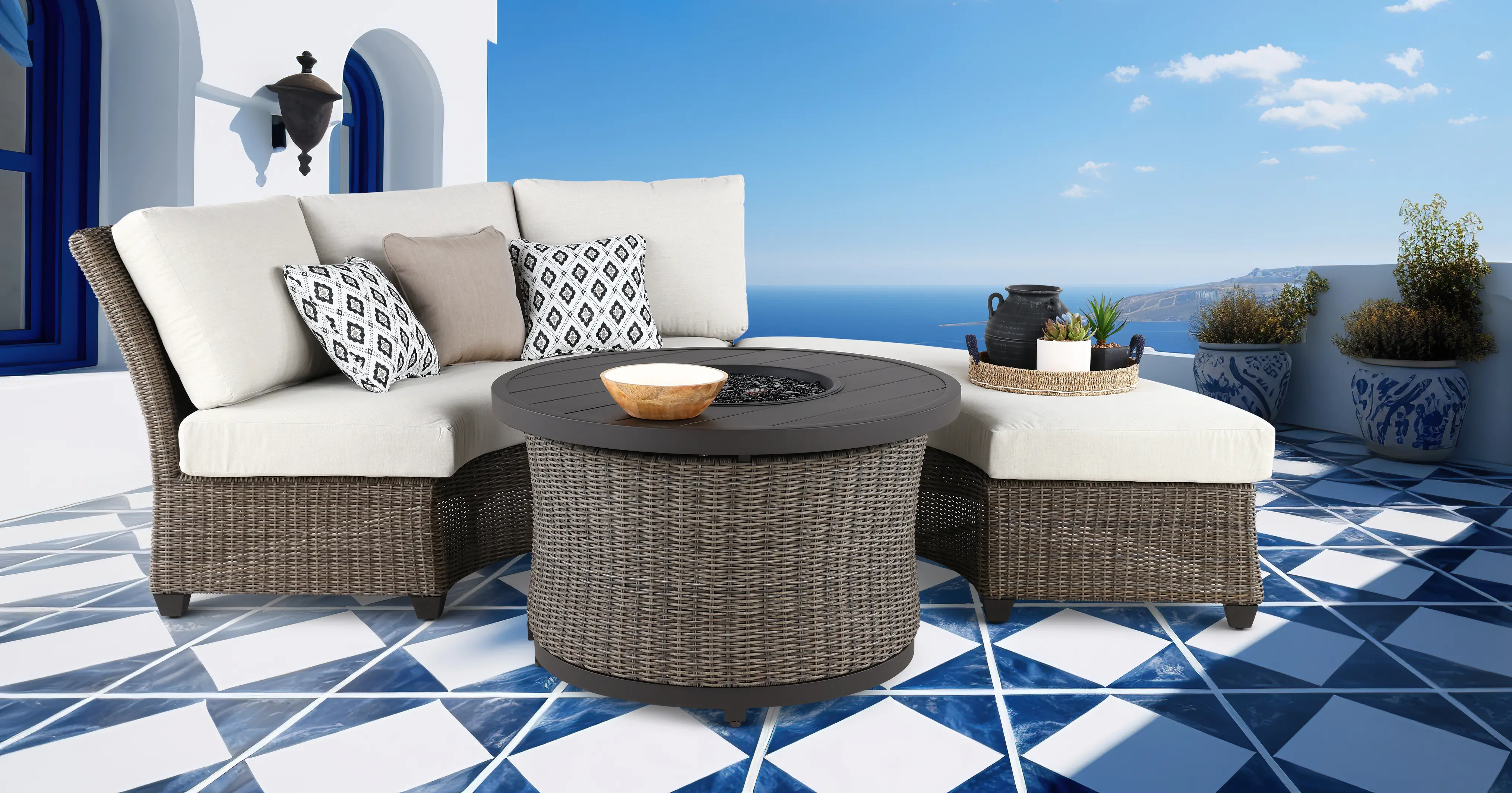 KIT/AGY075/BNCH+BACK Havana Brown and Off White Curved Patio Sofa-5