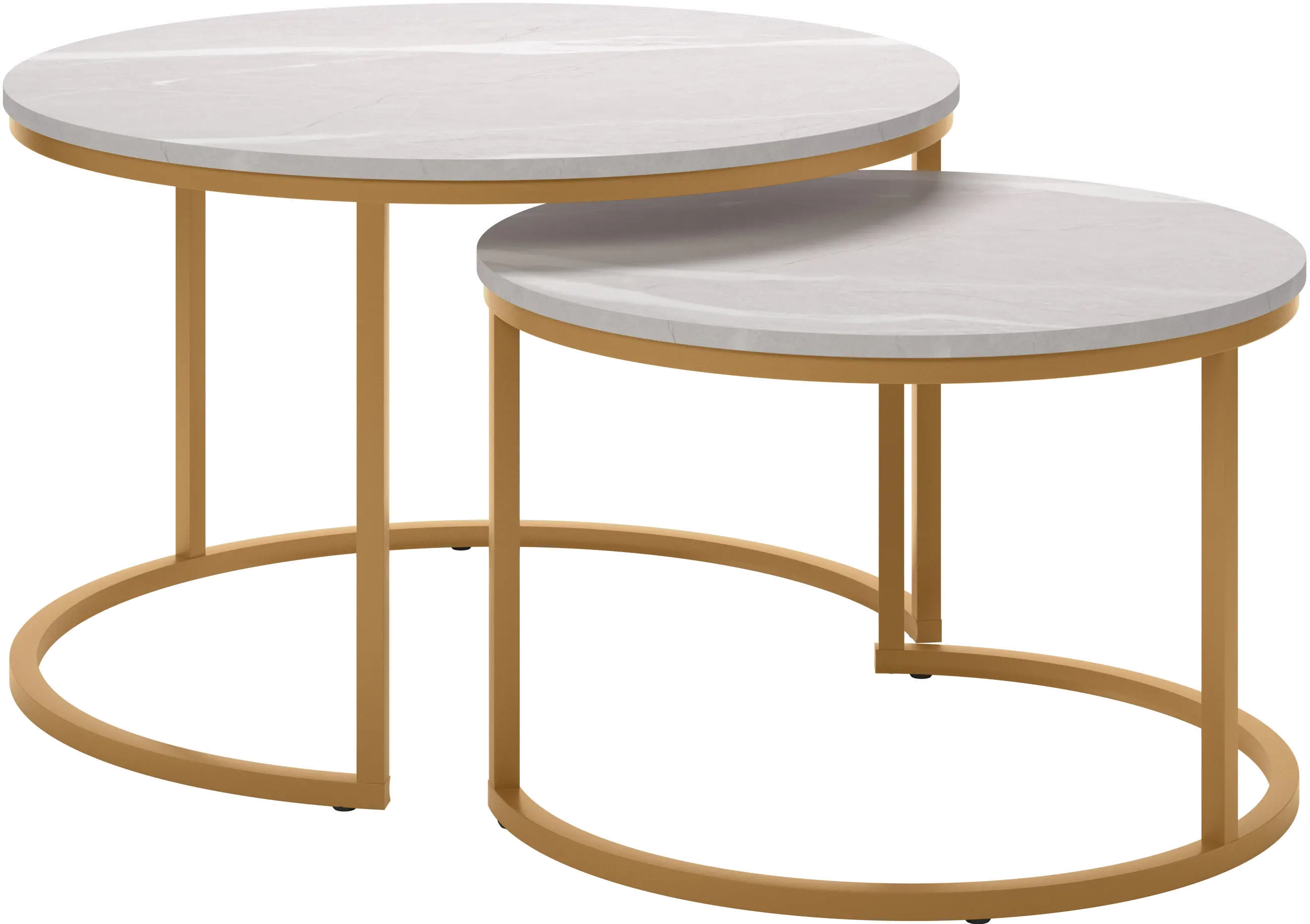 Fort Worth White Marble with Gold Base Nesting Coffee Table-3