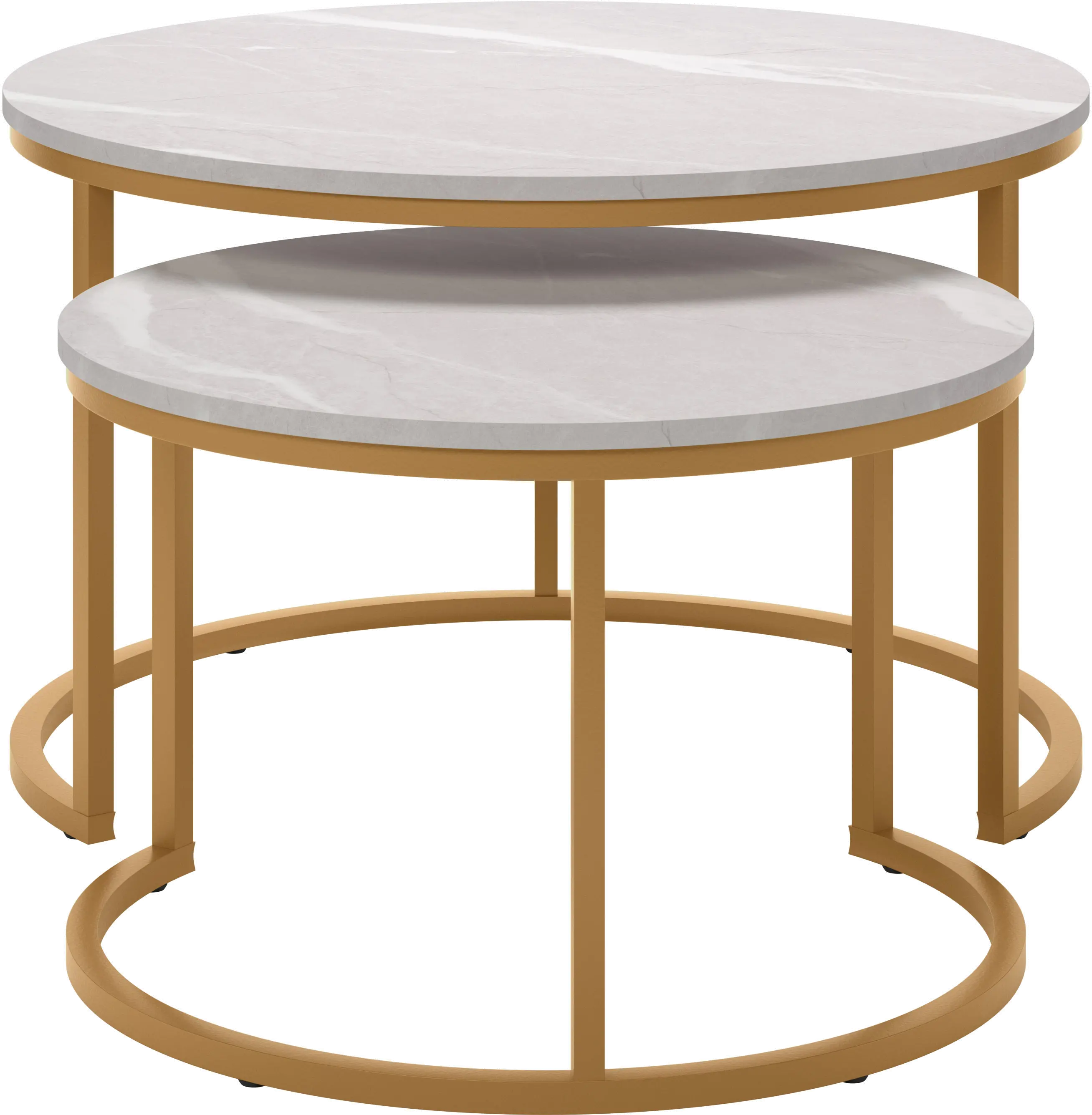 Fort Worth White Marble with Gold Base Nesting Coffee Table-4