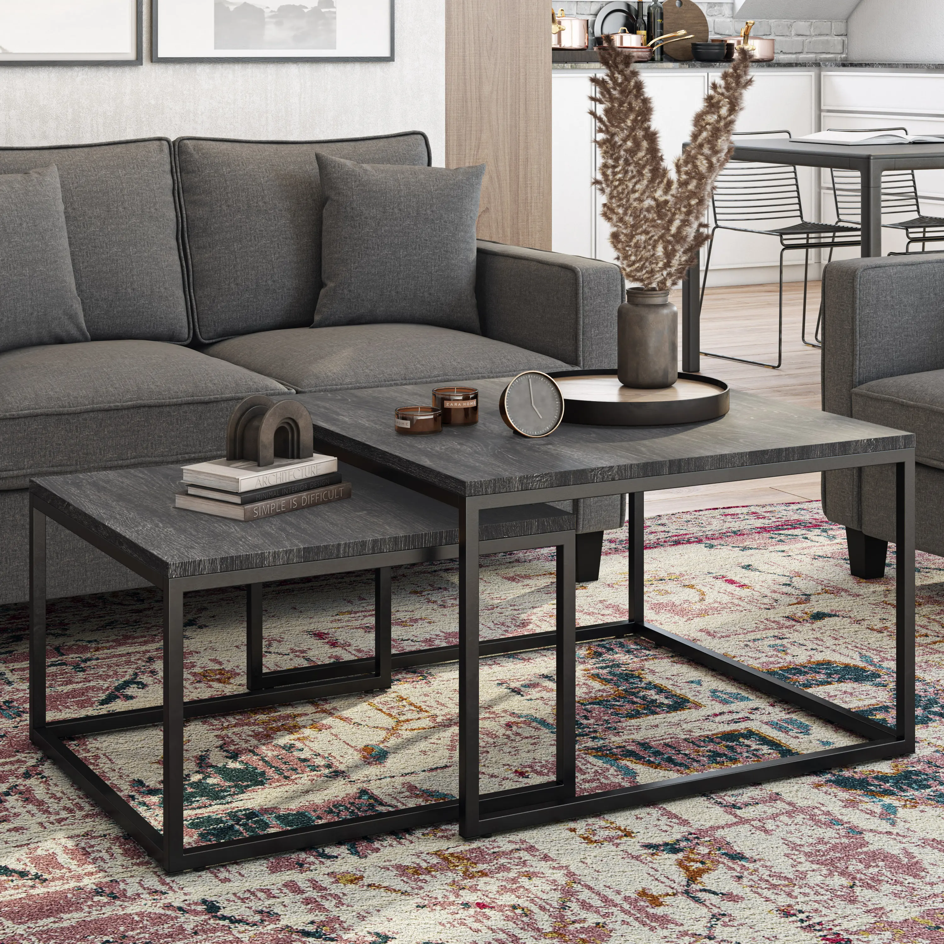 Fort Worth Black Square Nesting Coffee Table-2