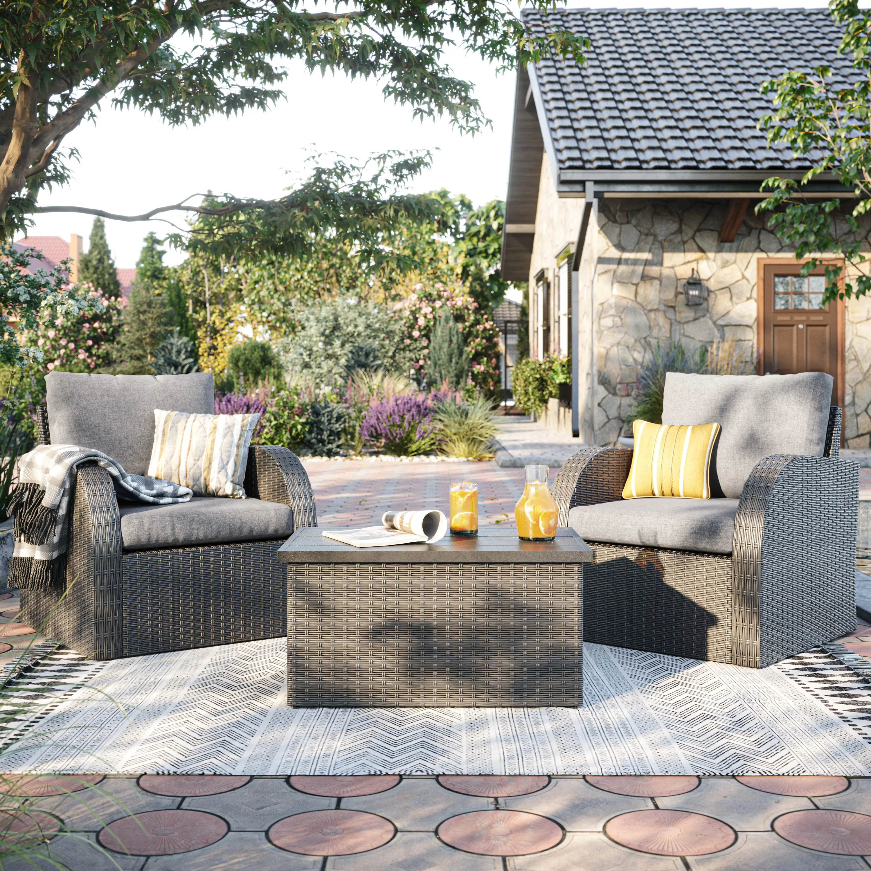 Brisbane Gray Outdoor Wicker Table and Chairs Set-2