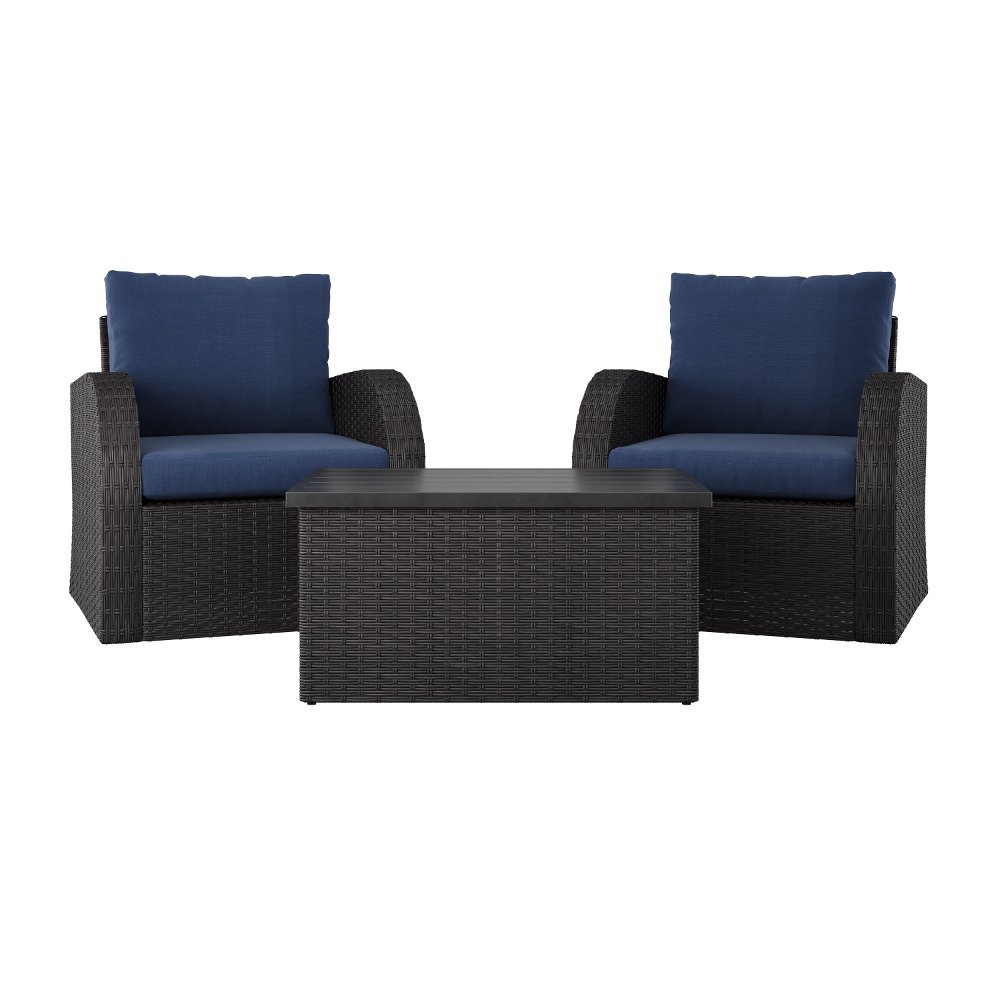 Brisbane Navy Blue Outdoor Wicker Table and Chairs Set