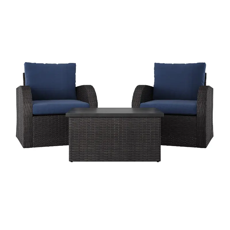 Brisbane Navy Blue Outdoor Wicker Table and Chairs Set