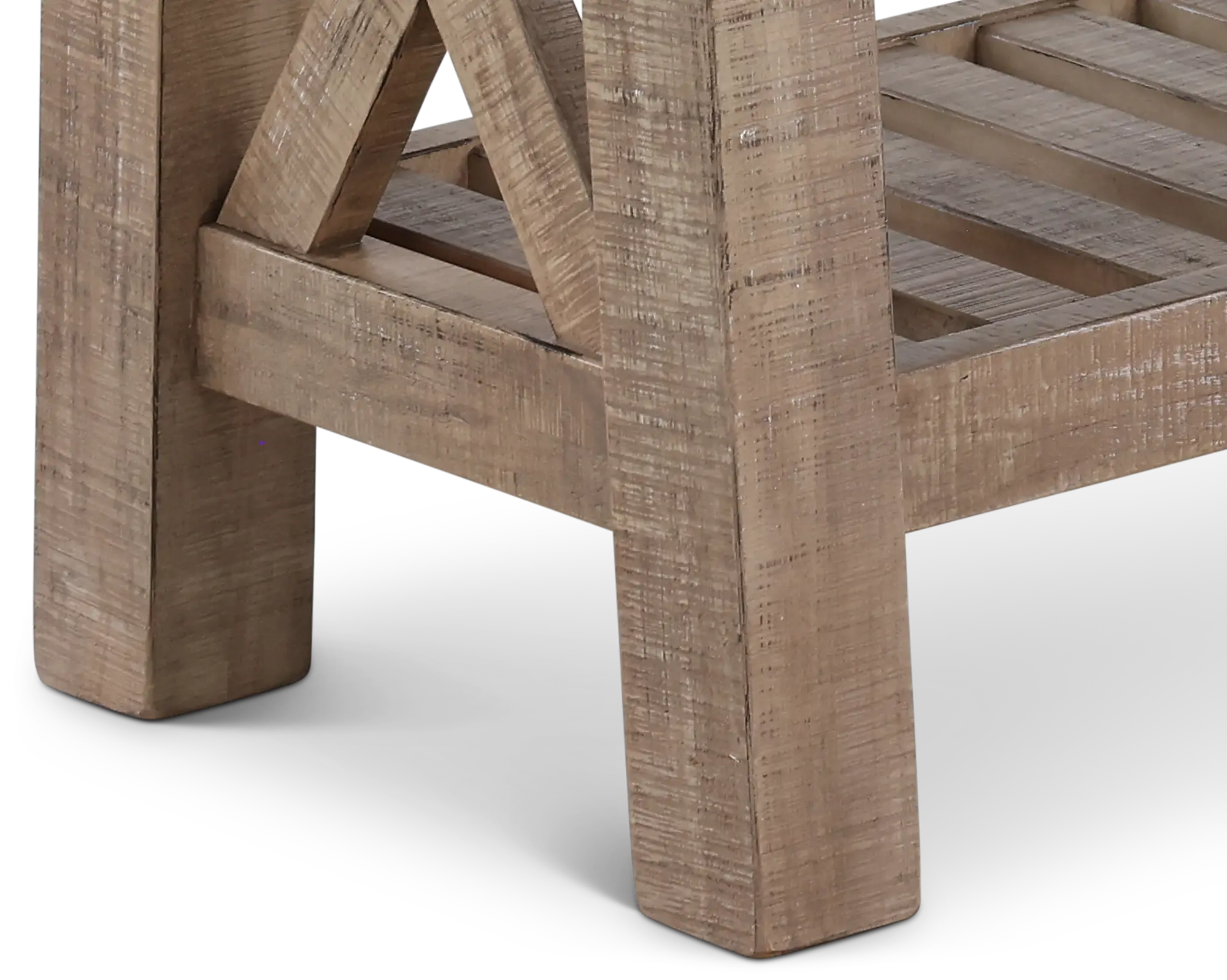 Living room set with coffee table and end tables in matching rustic wood finish