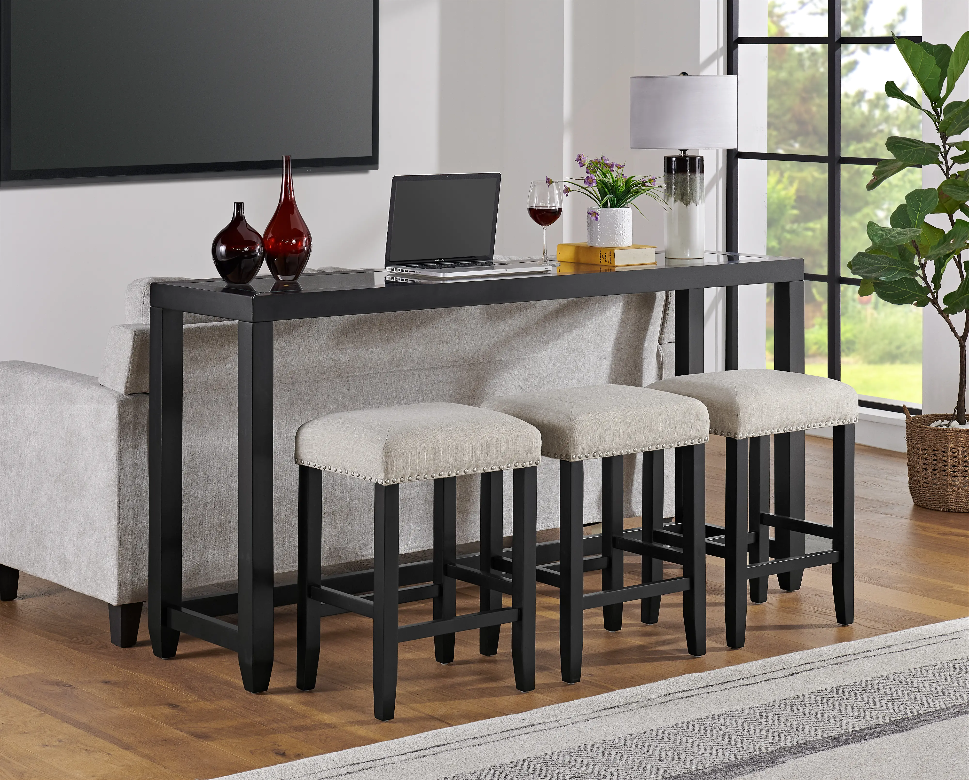 Cordero Black Sofa Table and Stool Set-2