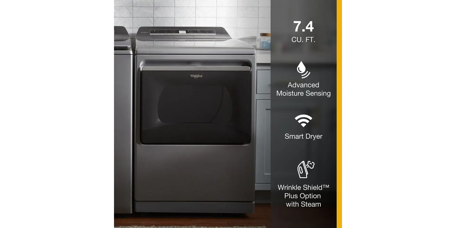 WED8127LC Whirlpool 7.4 Cu Ft Smart Electric Dryer with Steam - Chrome-4