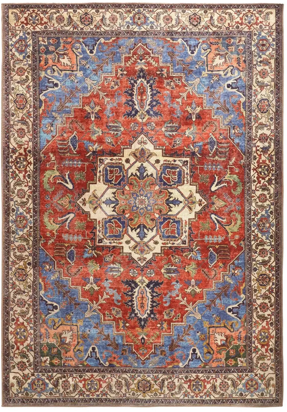 Percy 5 x 8 Blue and Rust Washable Area Rug-1
