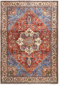 Percy 5 x 8 Blue and Rust Washable Area Rug