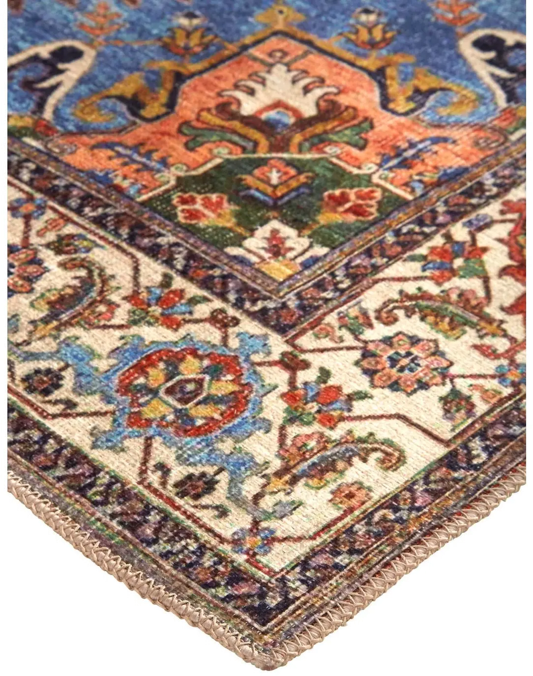 Percy 5 x 8 Blue and Rust Washable Area Rug-3