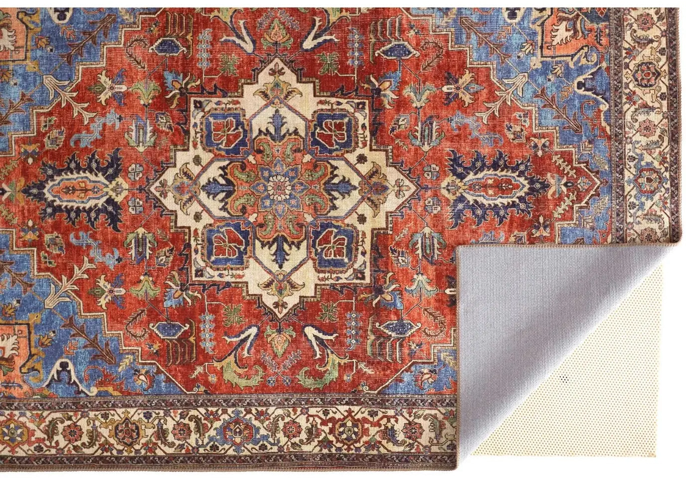 Percy 5 x 8 Blue and Rust Washable Area Rug-6