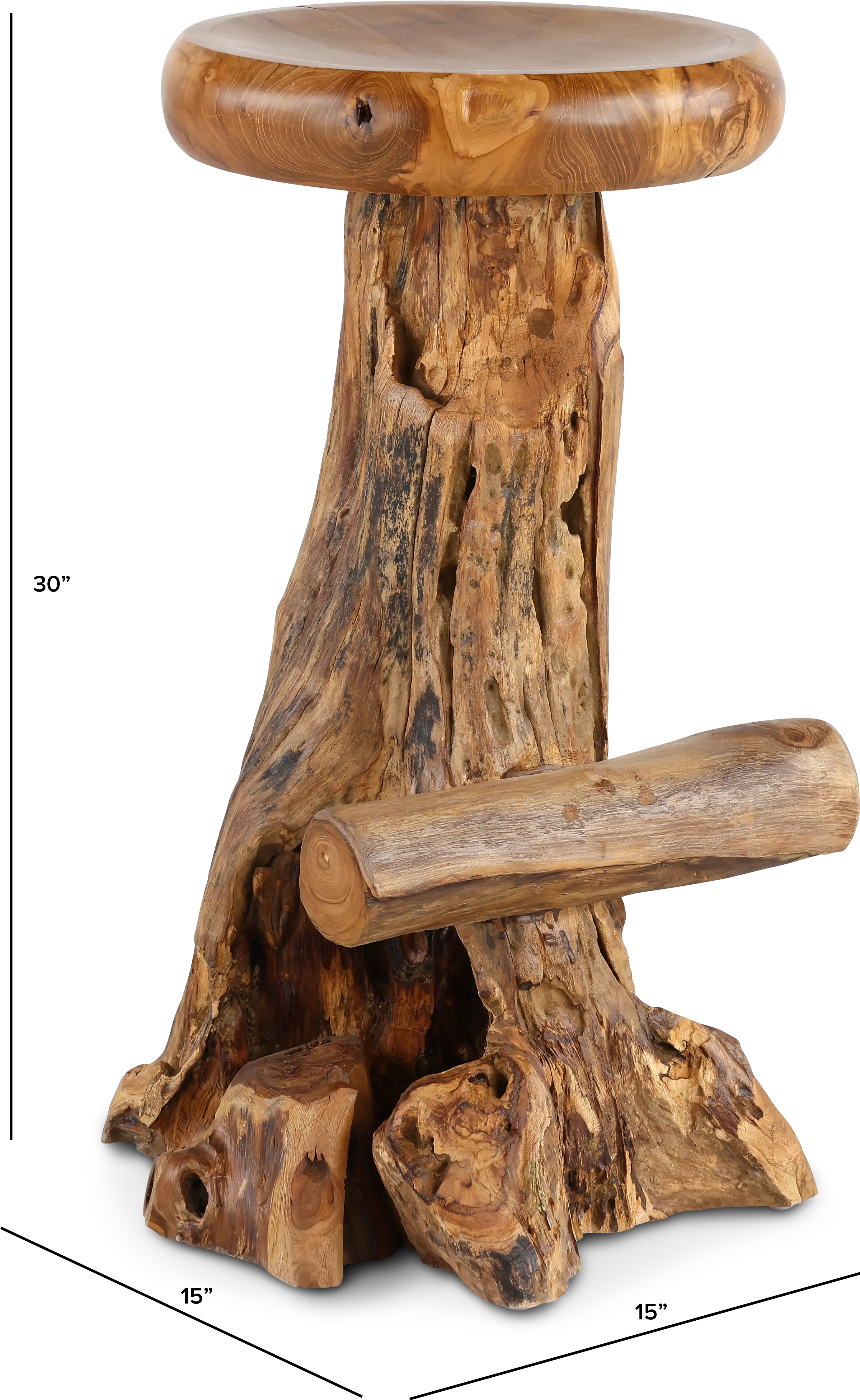 Rustic Natural Teak Root Bar Stool-3