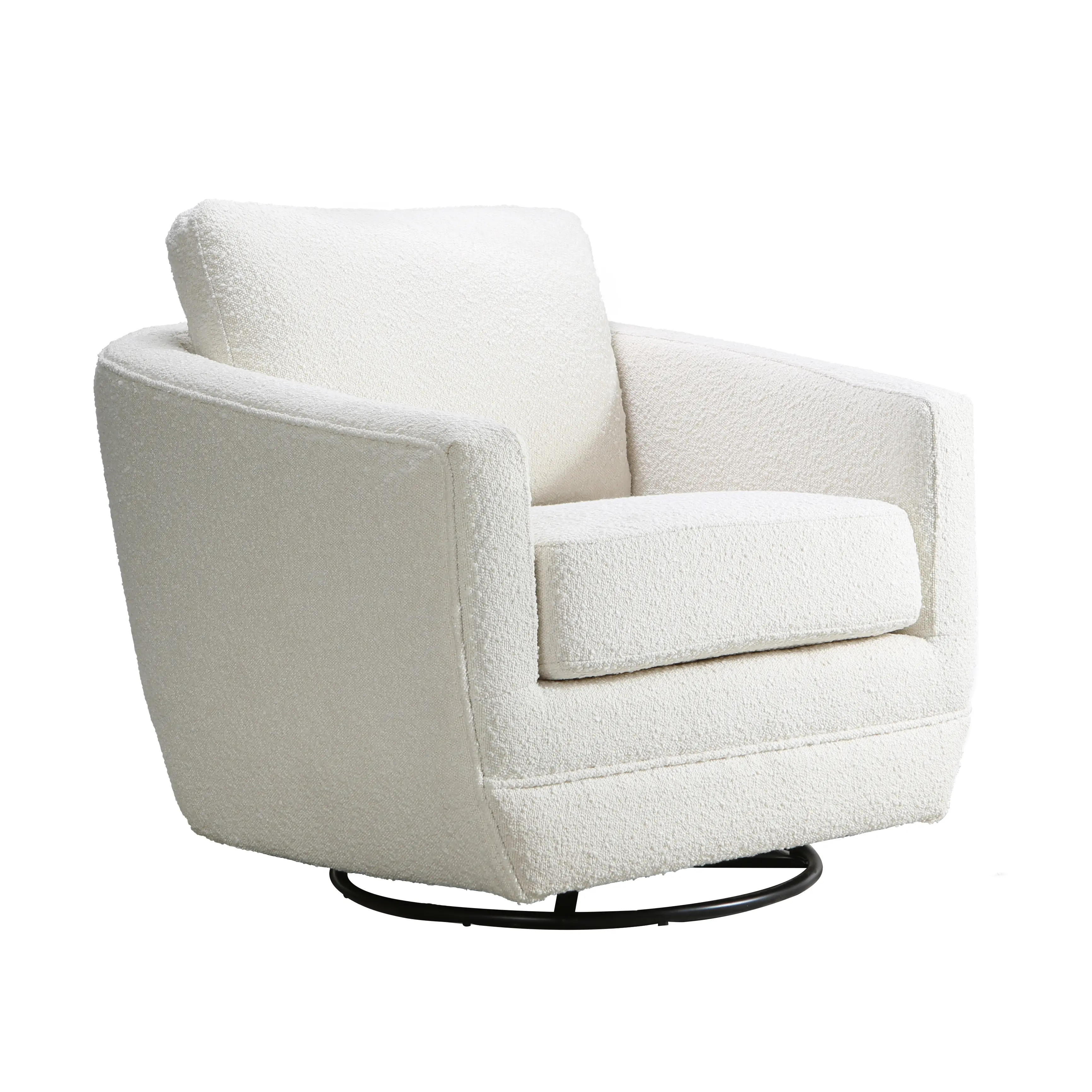 Gogh Boucle White Mid-Century Swivel Glider-1