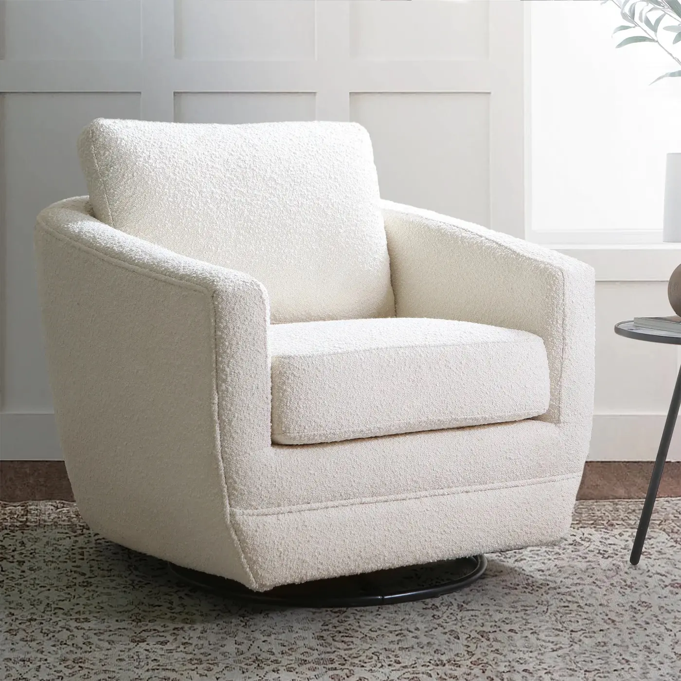 Gogh Boucle White Mid-Century Swivel Glider-2
