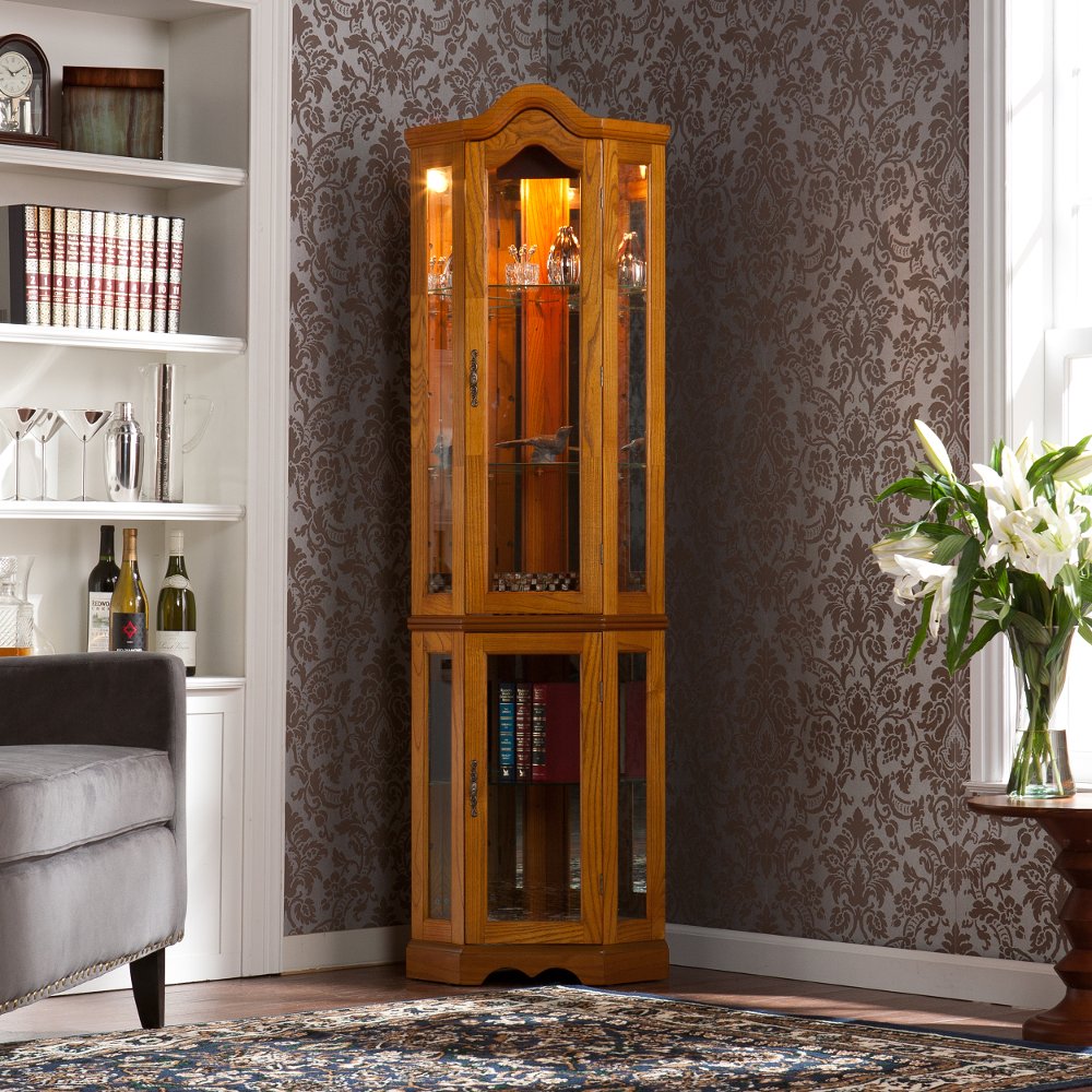 Canterdale Golden Oak Lighted Corner Curio Cabinet