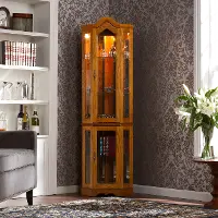 CM0695 Canterdale Golden Oak Lighted Corner Curio Cabinet