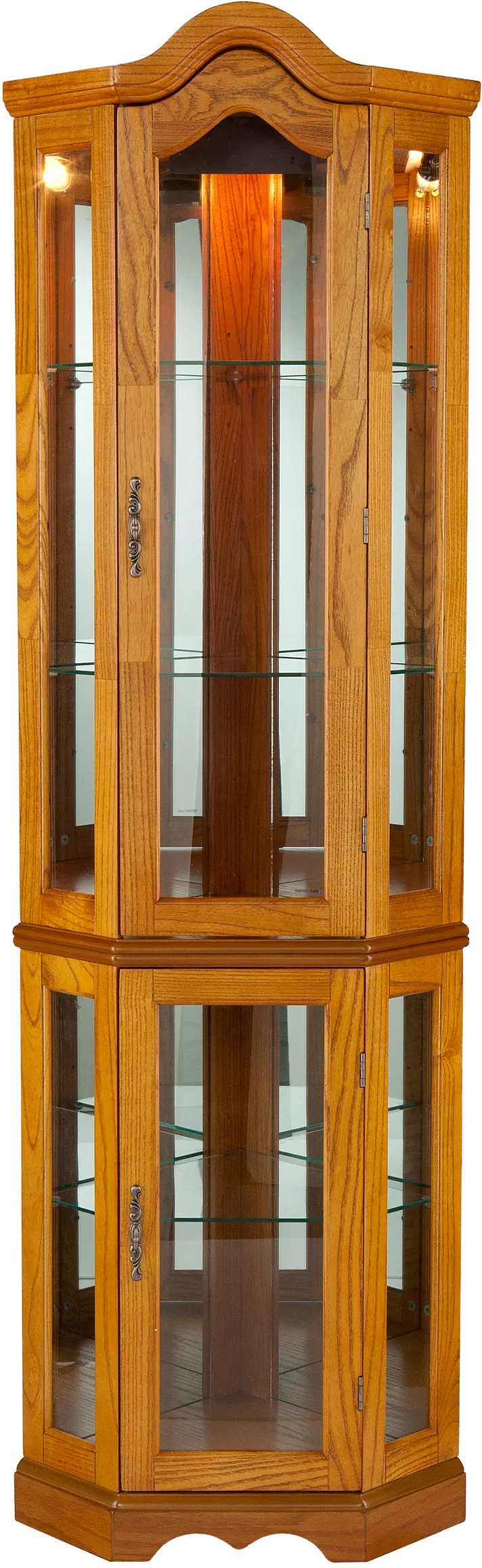 CM0695 Canterdale Golden Oak Lighted Corner Curio Cabinet-1